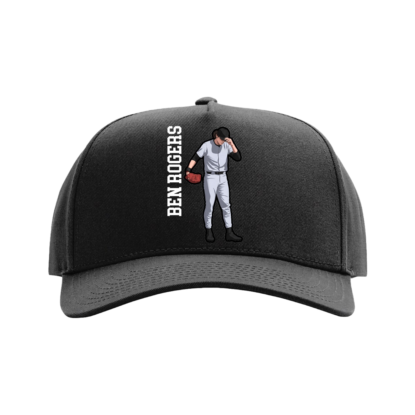 Full Fabric Five-Panel Champ Cap — Name Vertical in Black
