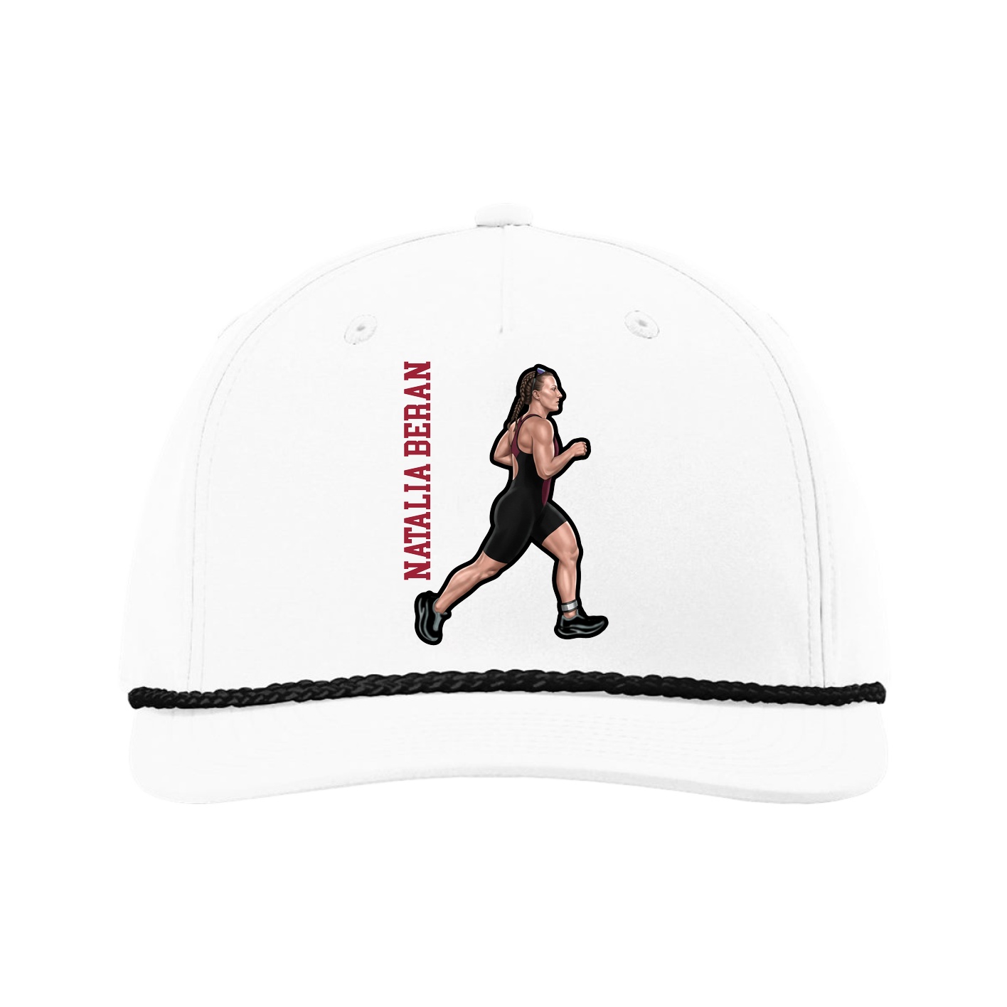 Five-Panel Classic Rope Cap — Name Vertical in White