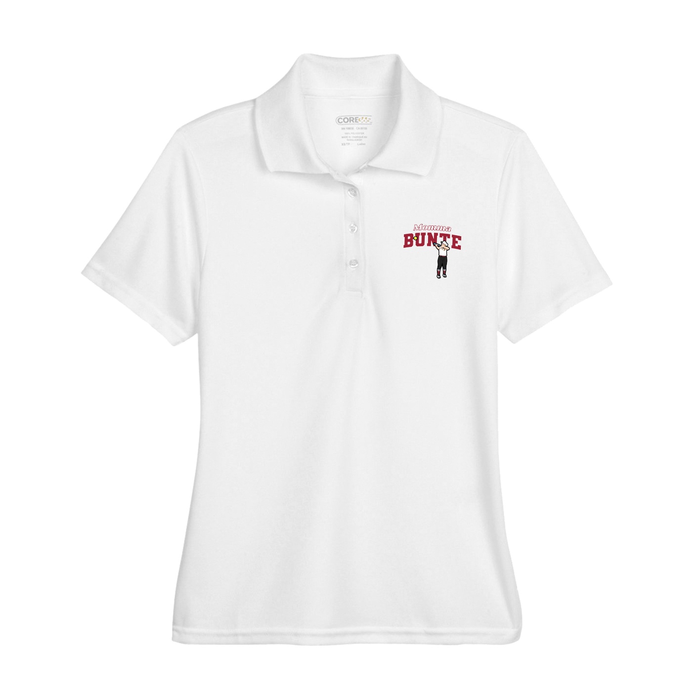 Womens Performance Polo — Mothers Day Block in White