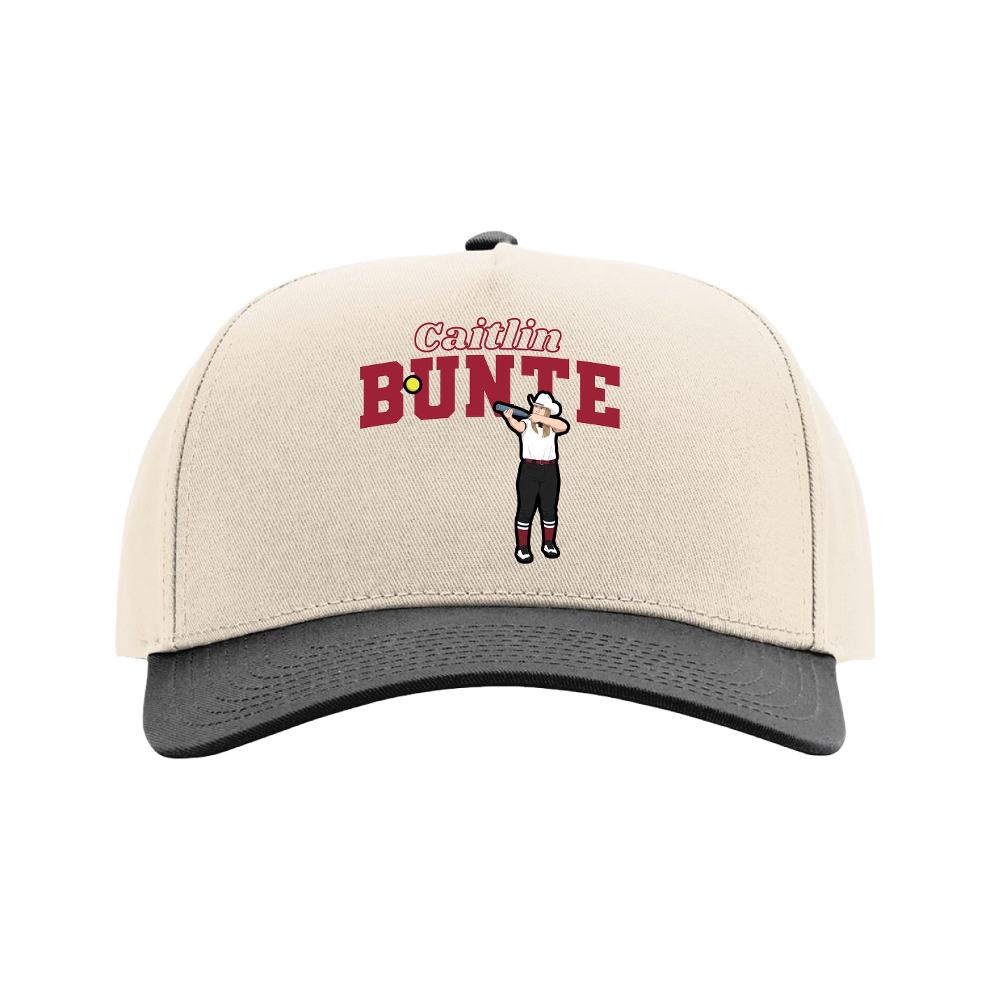 Full Fabric Five-Panel Champ Cap — Name Arch in Cream/Black