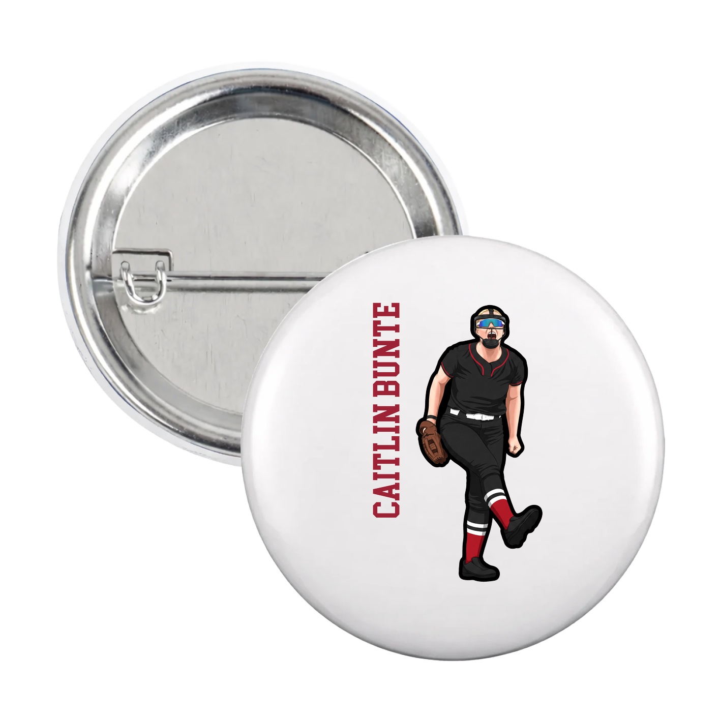 Game Day Button — Name Vertical in White
