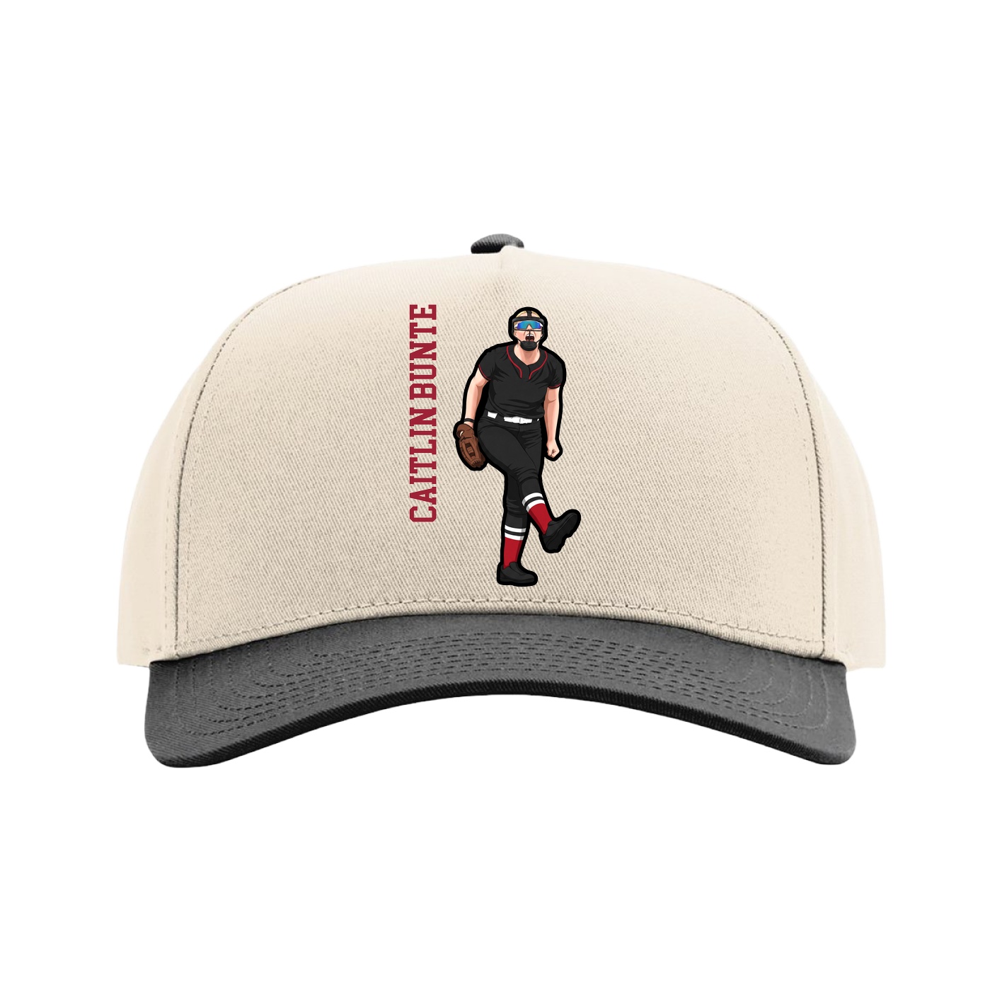 Full Fabric Five-Panel Champ Cap — Name Vertical in Cream/Black