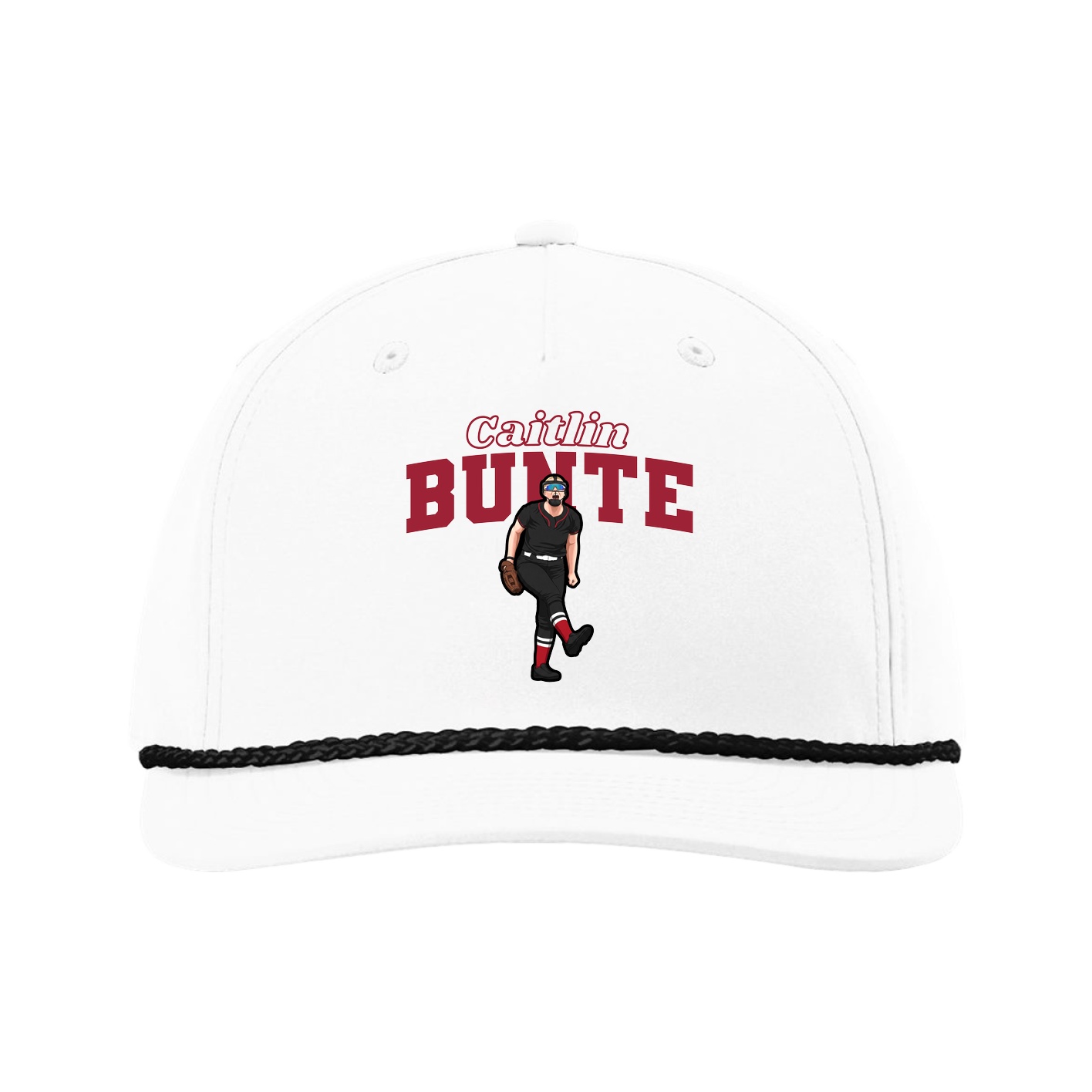 Five-Panel Classic Rope Cap — Name Arch in White