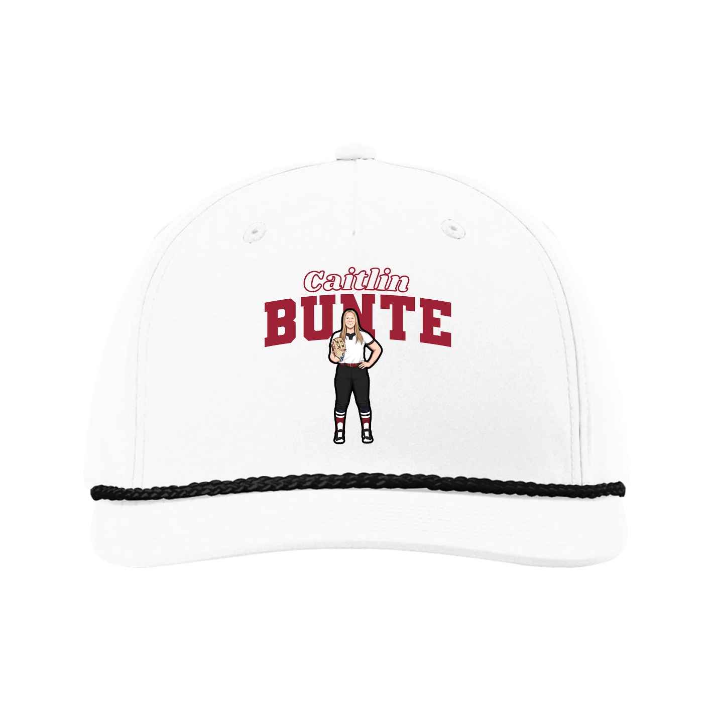 Five-Panel Classic Rope Cap — Name Arch in White