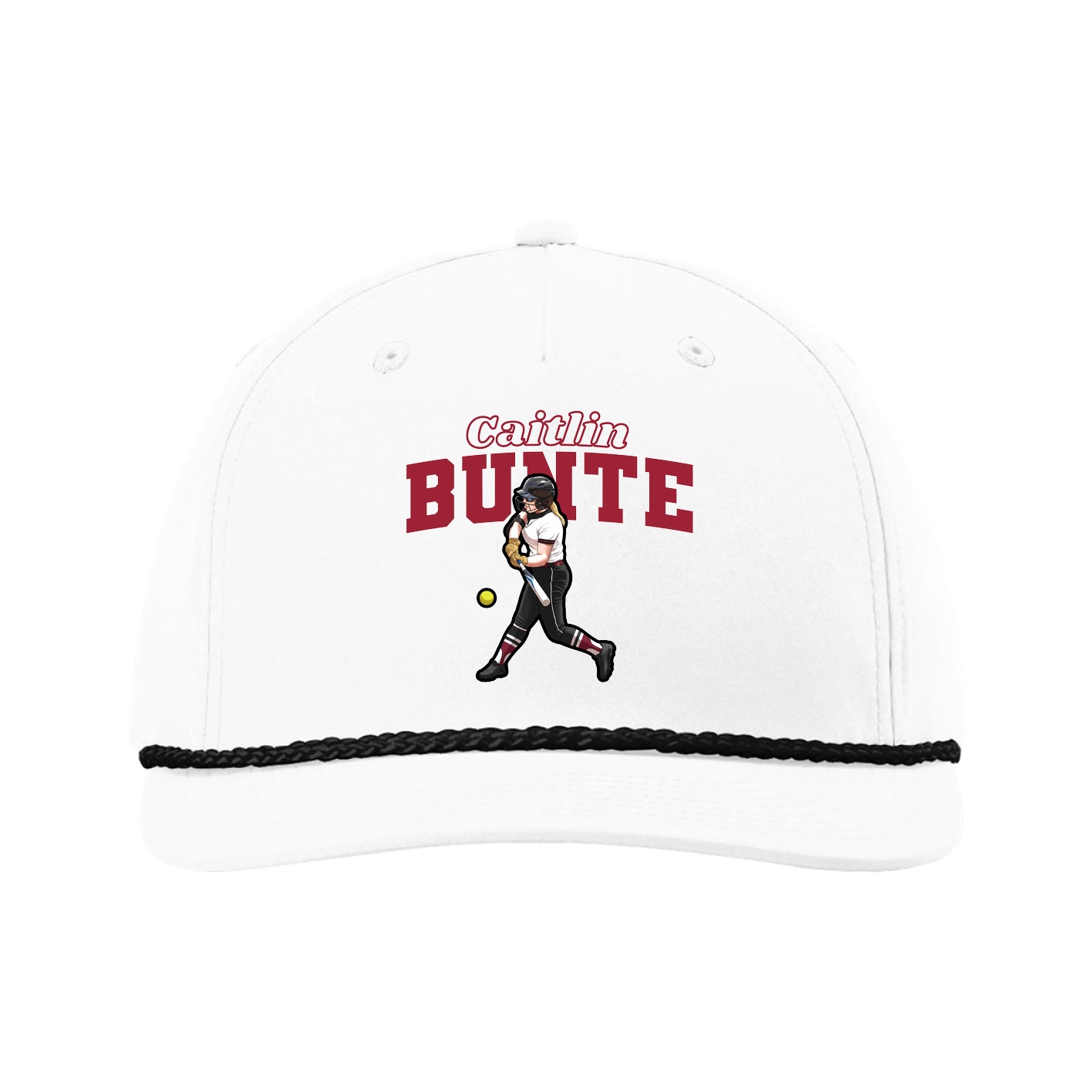 Five-Panel Classic Rope Cap — Name Arch in White