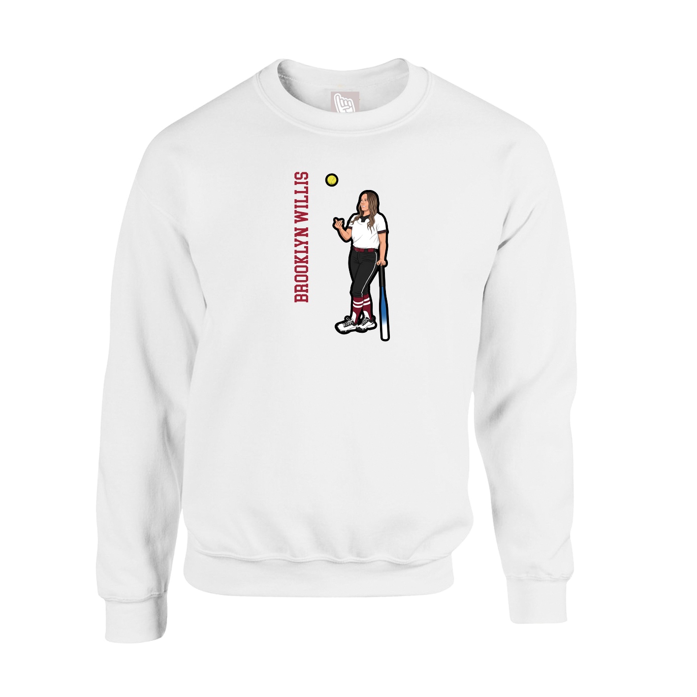 Fleece Crew — Name Vertical in White