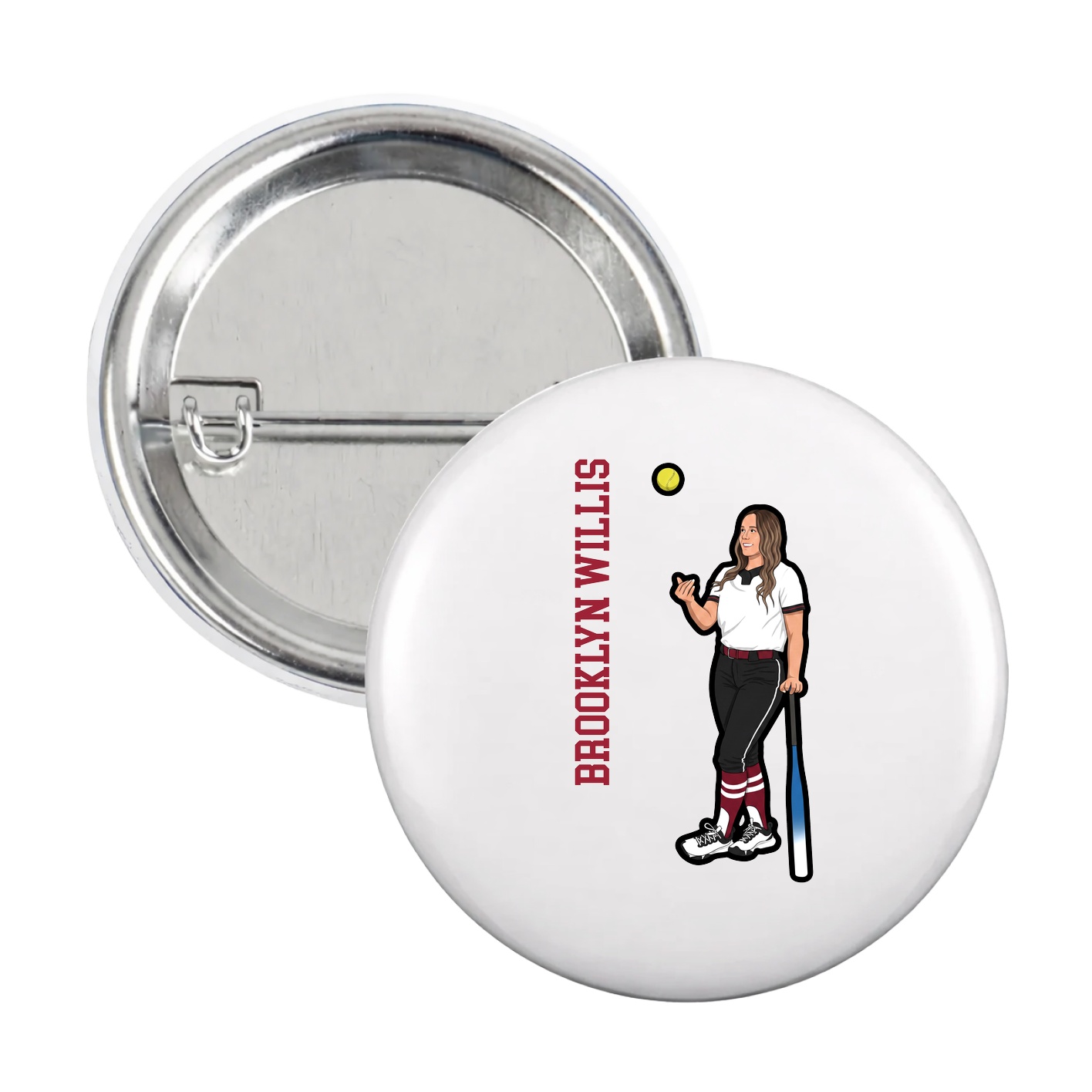 Game Day Button — Name Vertical in White