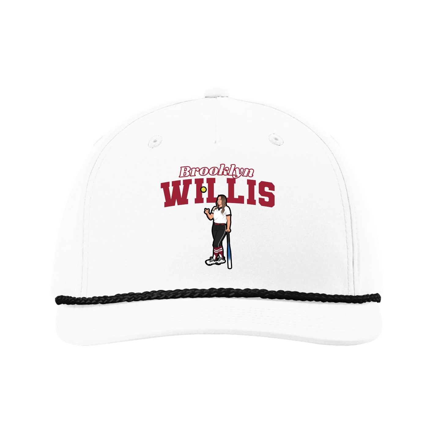 Five-Panel Classic Rope Cap — Name Arch in White