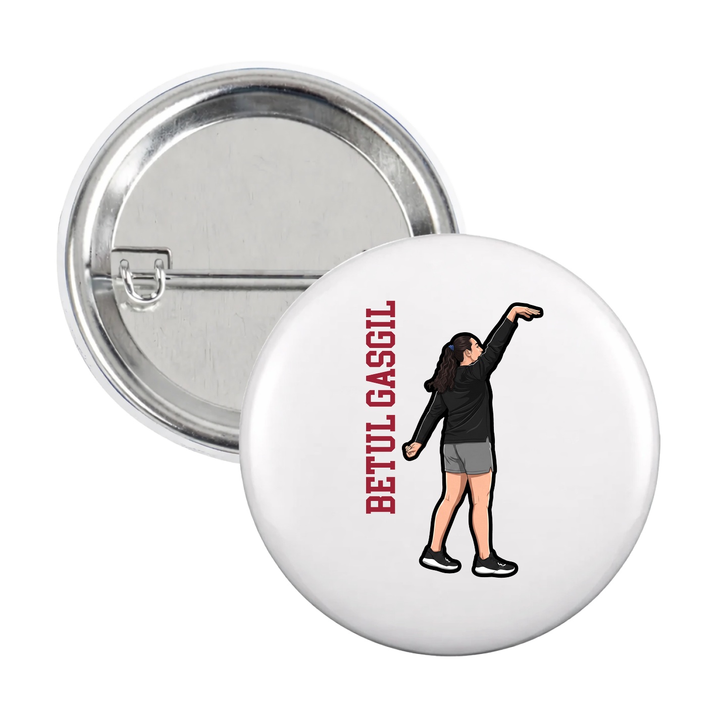 Game Day Button — Name Vertical in White
