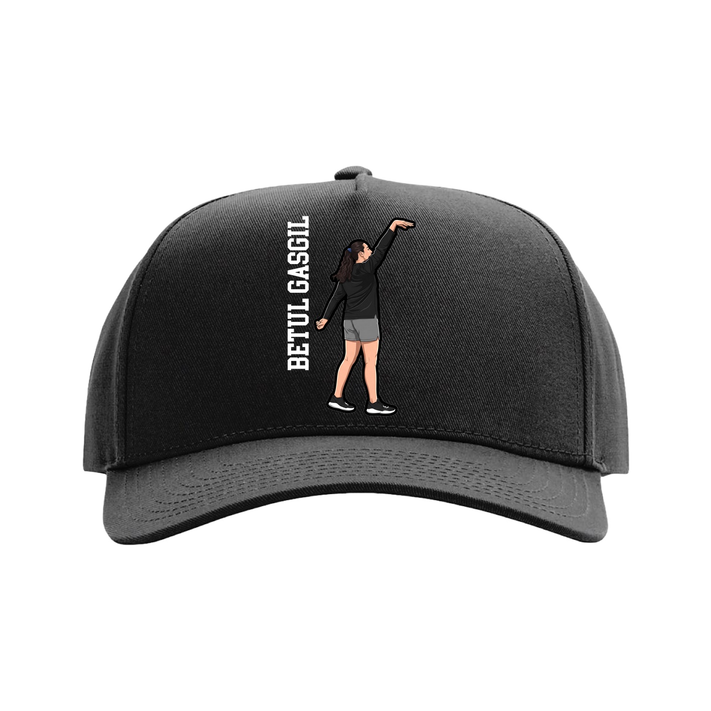 Full Fabric Five-Panel Champ Cap — Name Vertical in Black