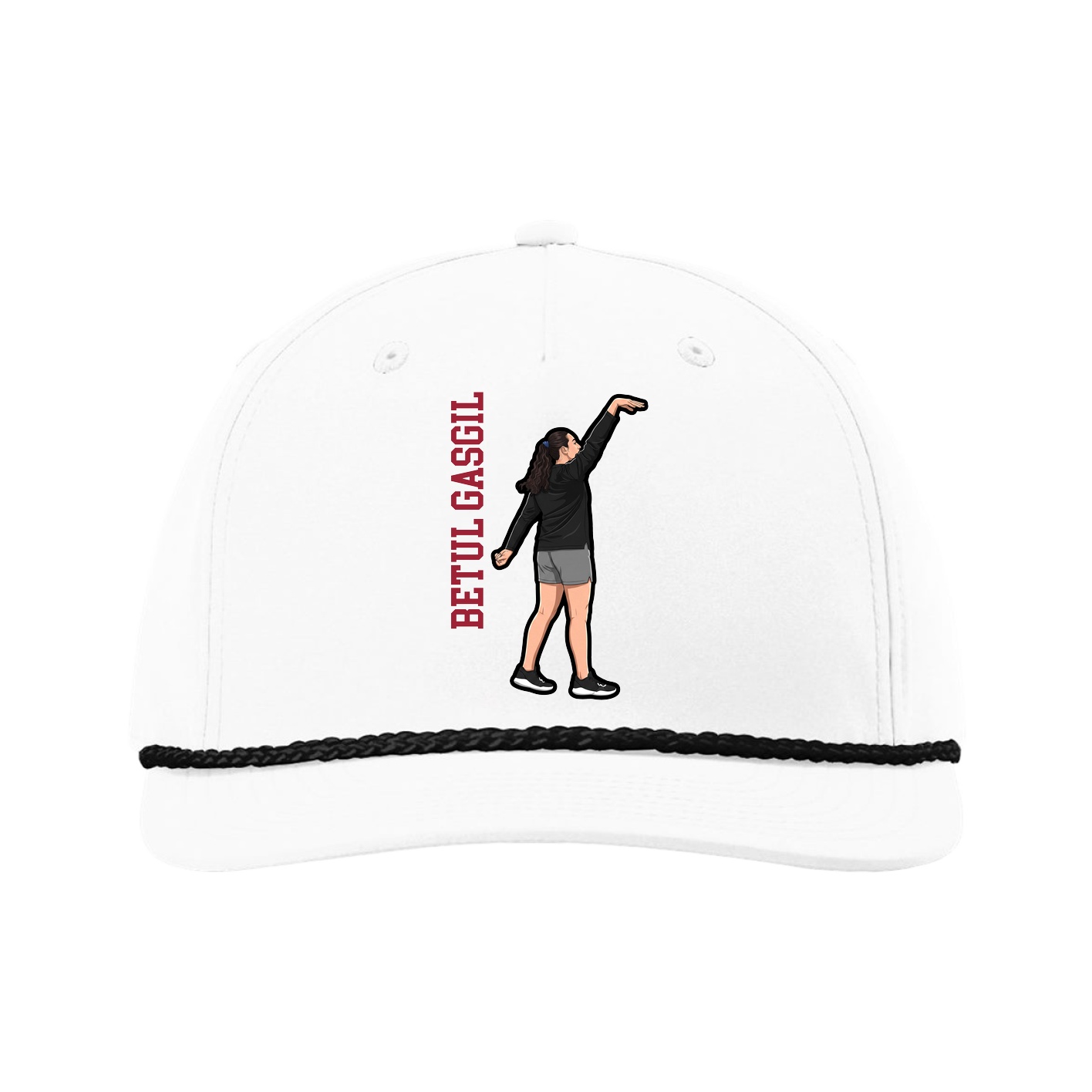 Five-Panel Classic Rope Cap — Name Vertical in White
