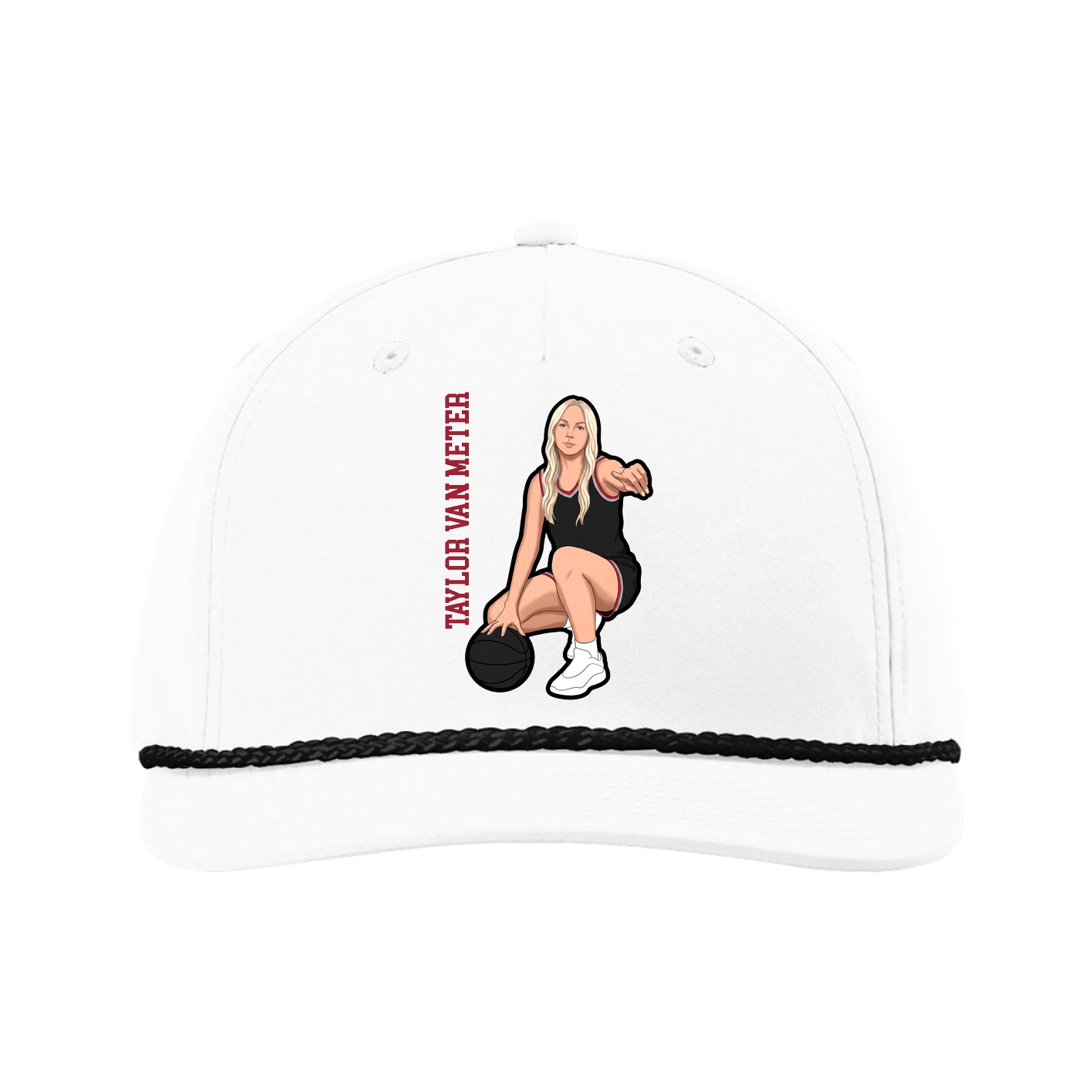 Five-Panel Classic Rope Cap — Name Vertical in White
