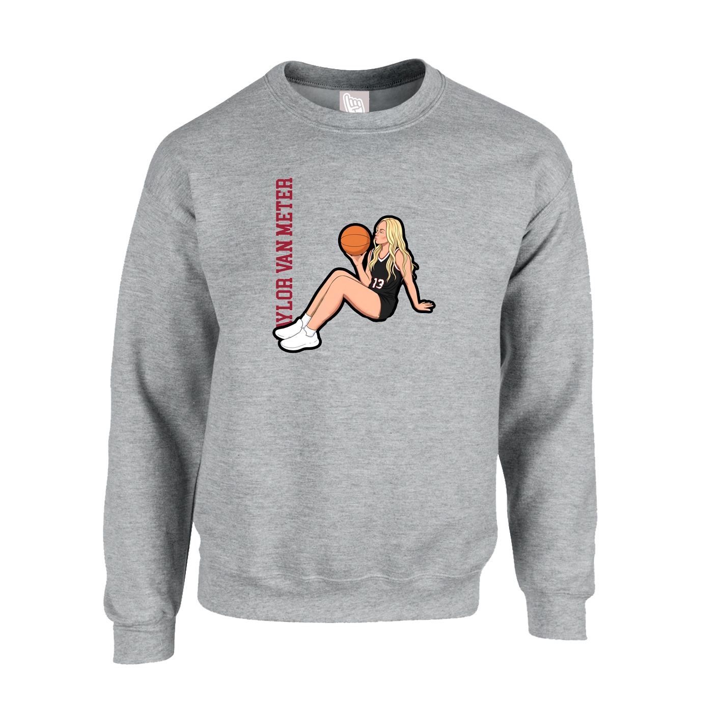 Fleece Crew — Name Vertical in Grey