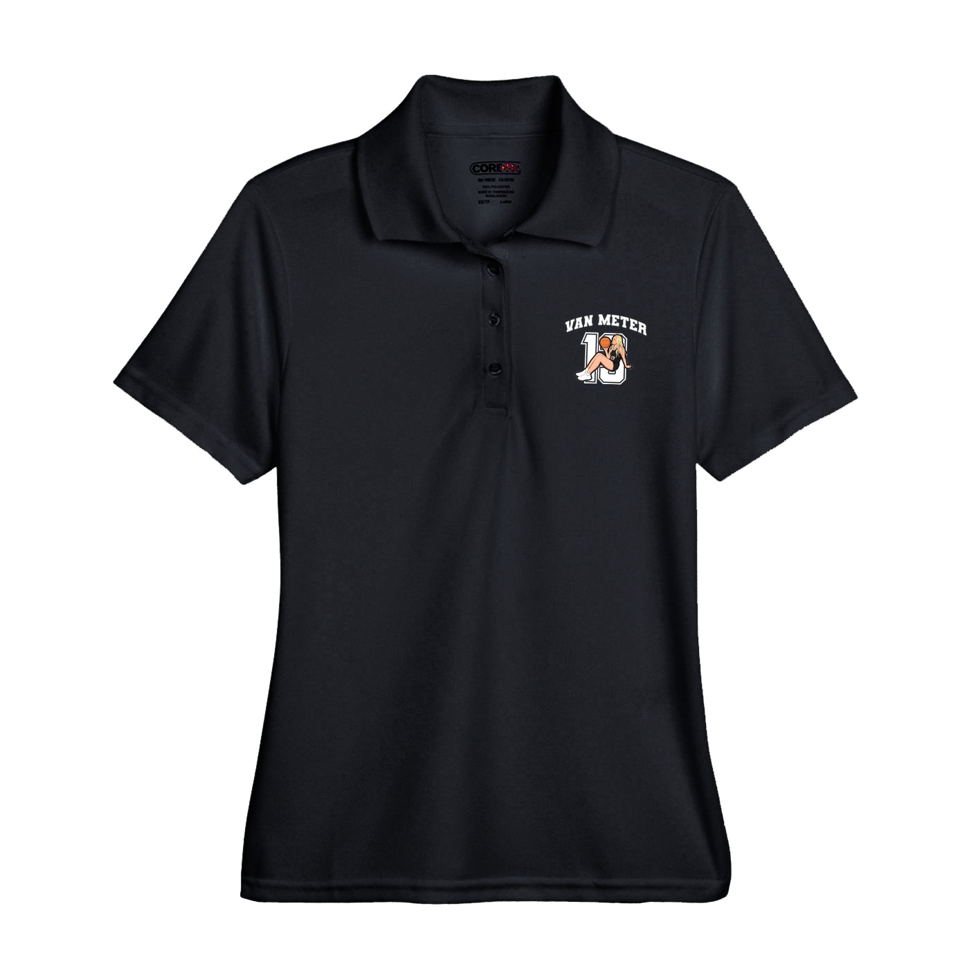 Womens Performance Polo — Number in Black