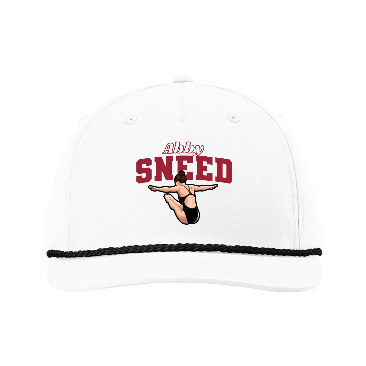 Five-Panel Classic Rope Cap — Name Arch in White