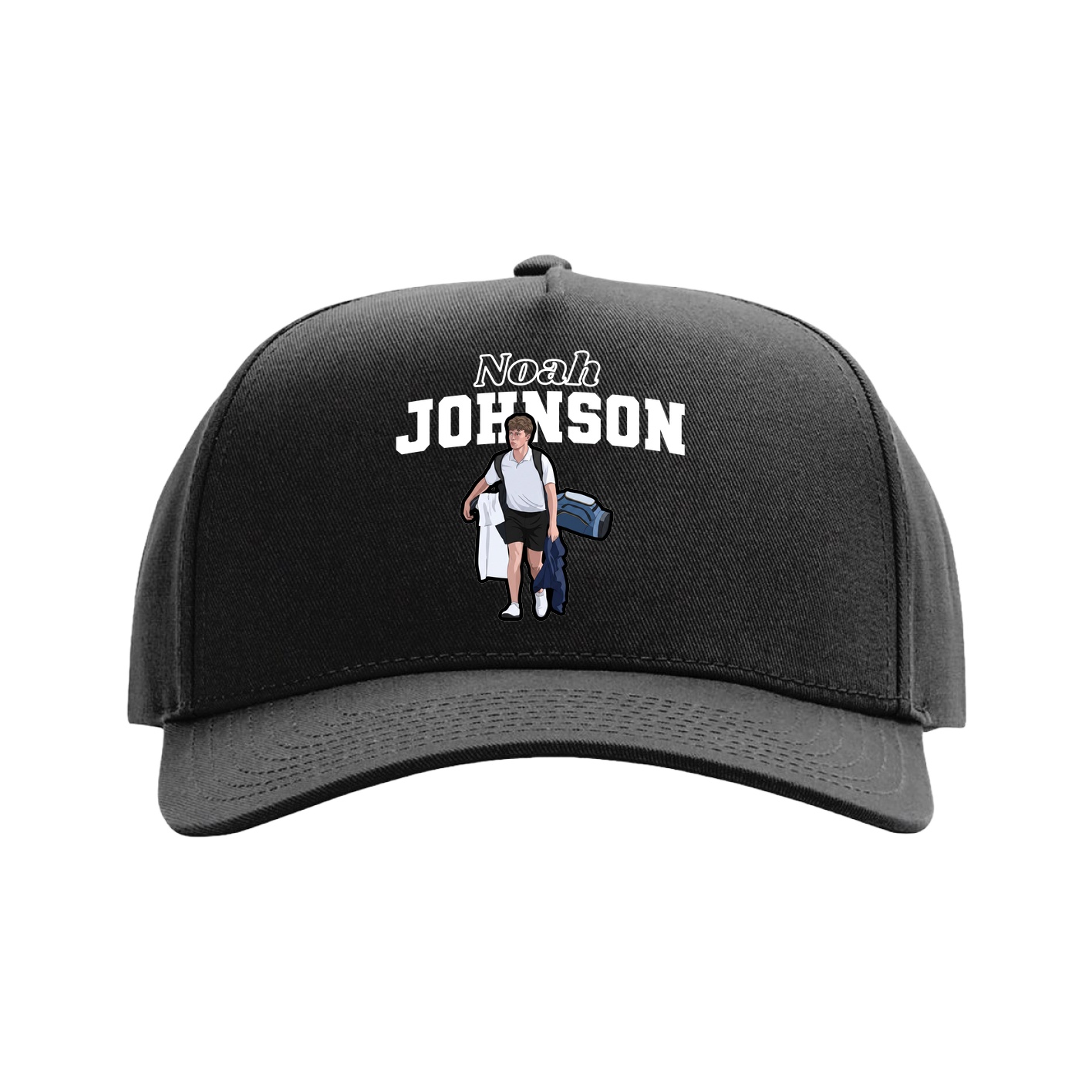 Full Fabric Five-Panel Champ Cap — Name Arch in Black