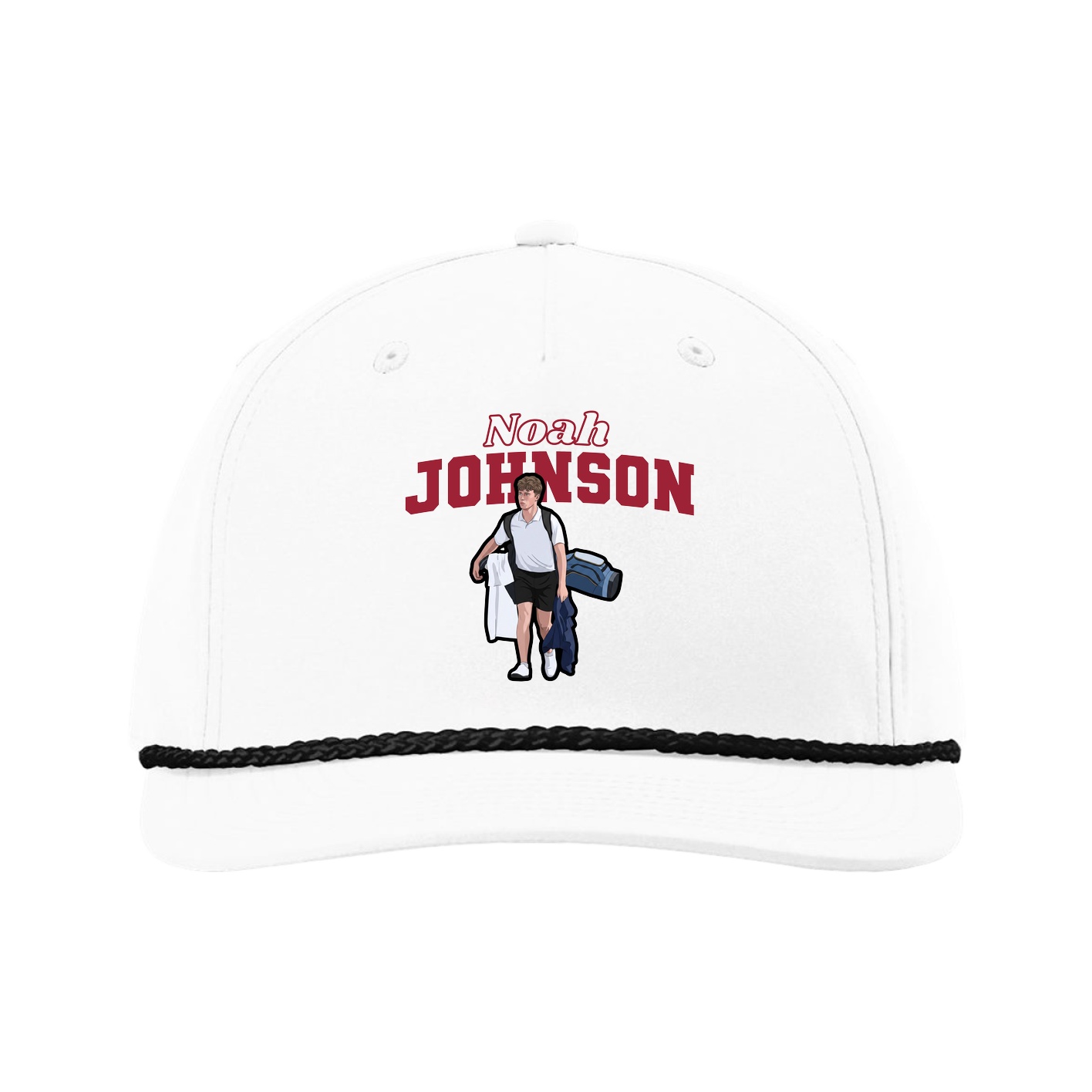 Five-Panel Classic Rope Cap — Name Arch in White