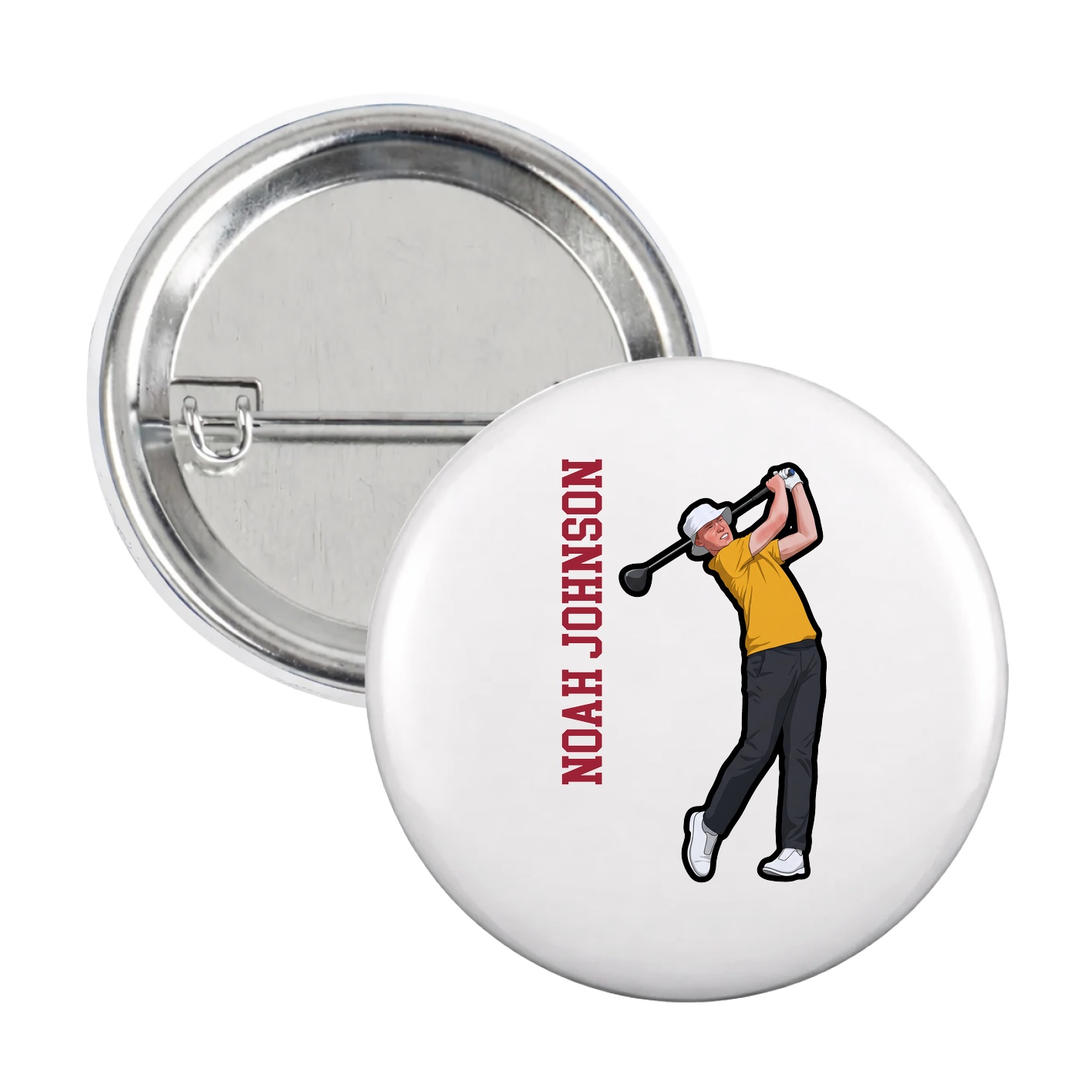 Game Day Button — Name Vertical in White