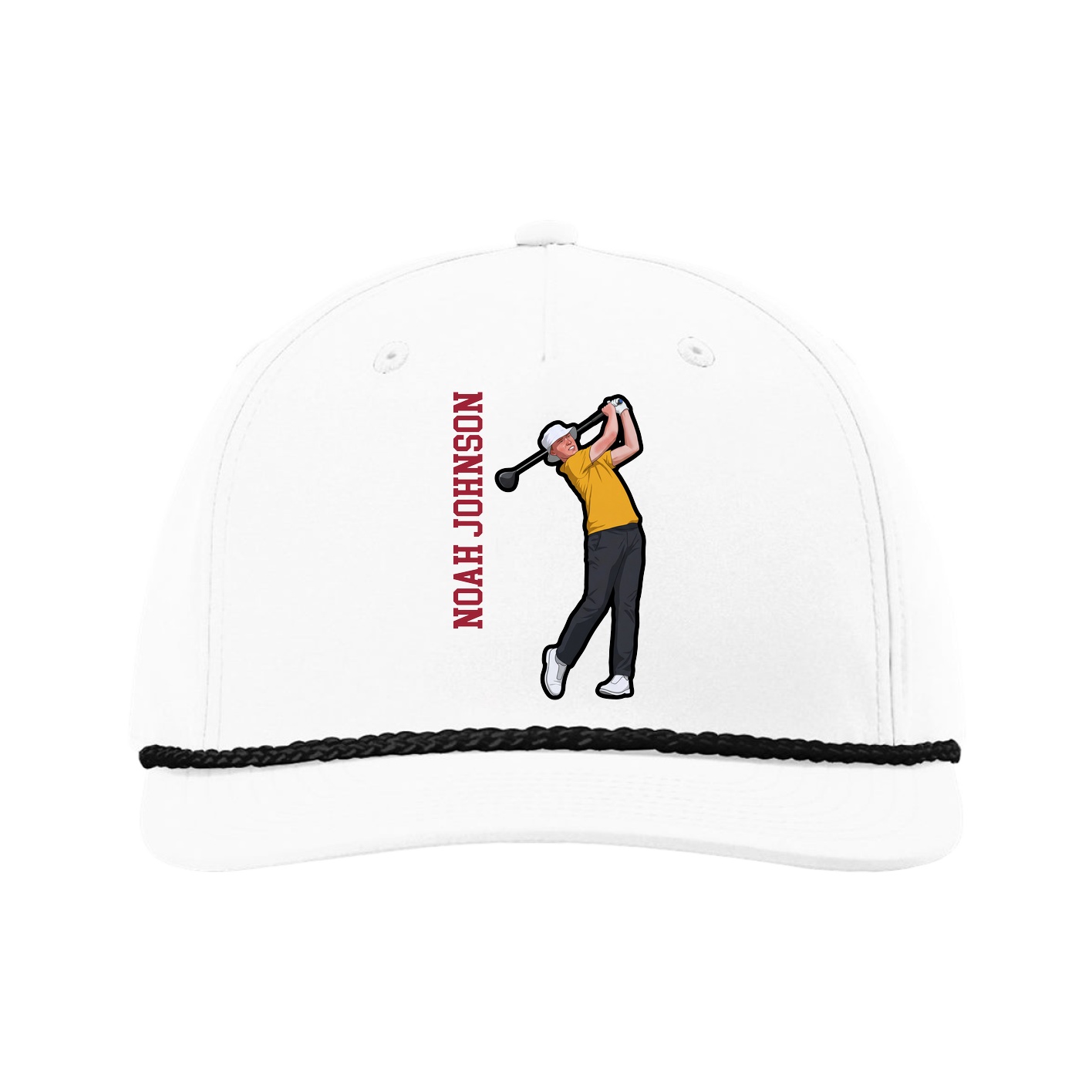 Five-Panel Classic Rope Cap — Name Vertical in White