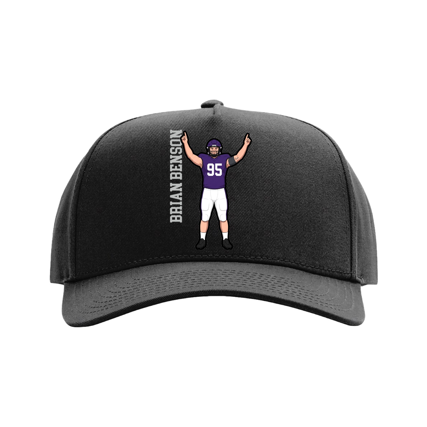Full Fabric Five-Panel Champ Cap — Name Vertical in Black