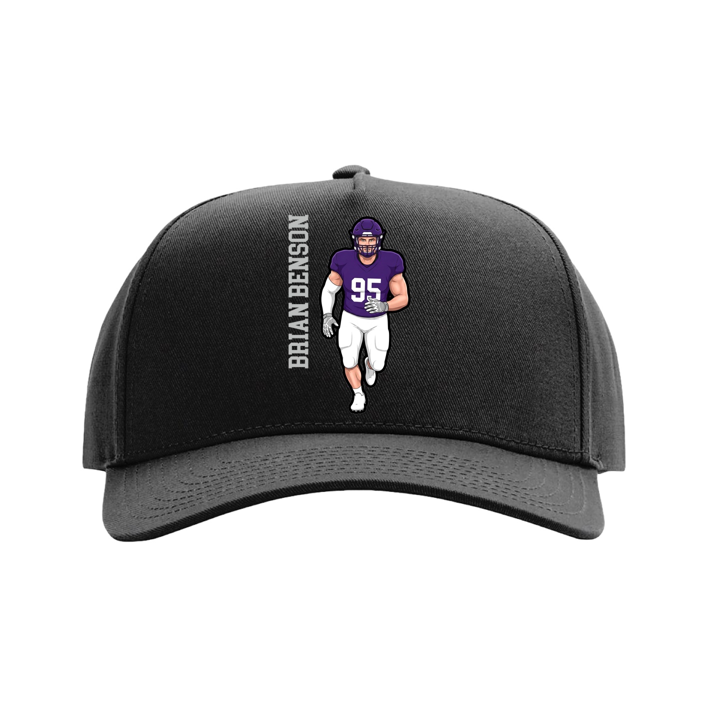 Full Fabric Five-Panel Champ Cap — Name Vertical in Black