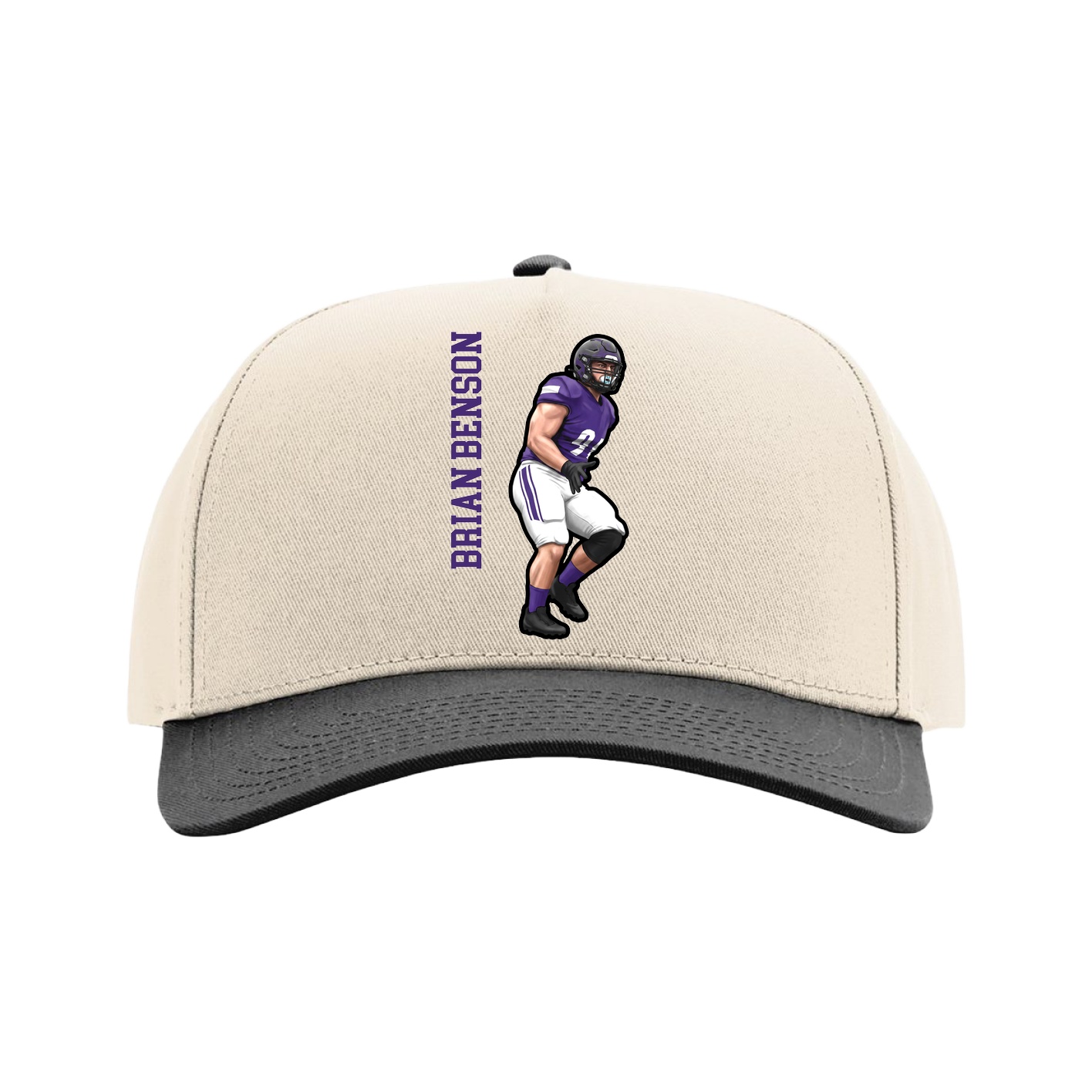 Full Fabric Five-Panel Champ Cap — Name Vertical in Cream/Black