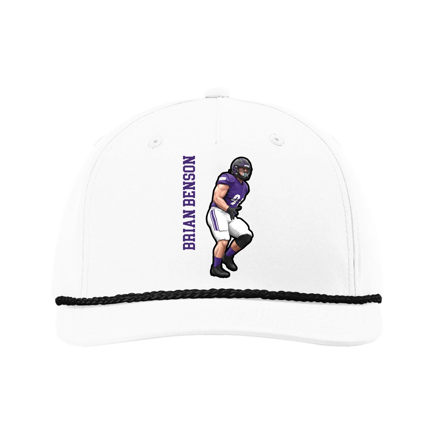 Five-Panel Classic Rope Cap — Name Vertical in White