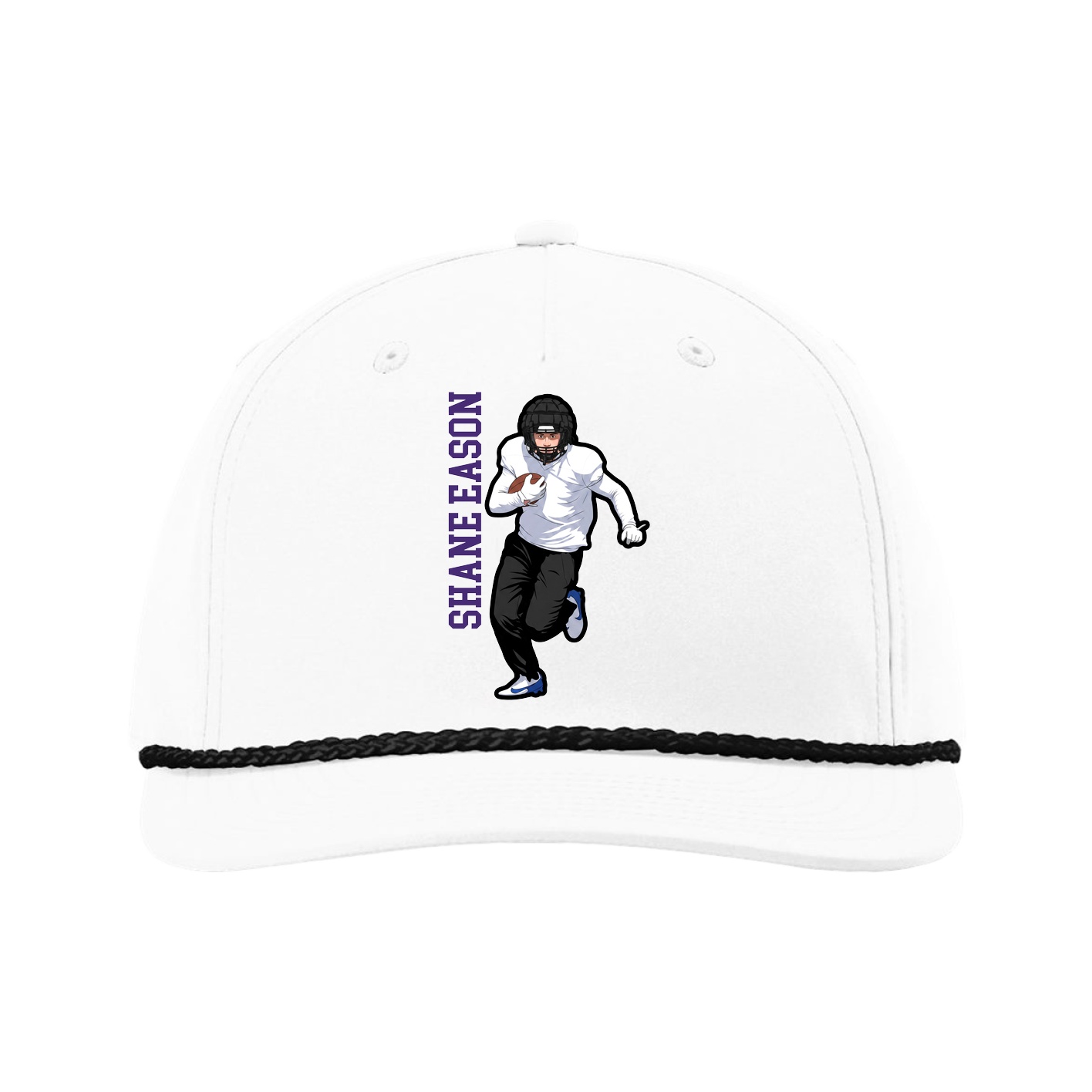 Five-Panel Classic Rope Cap — Name Vertical in White
