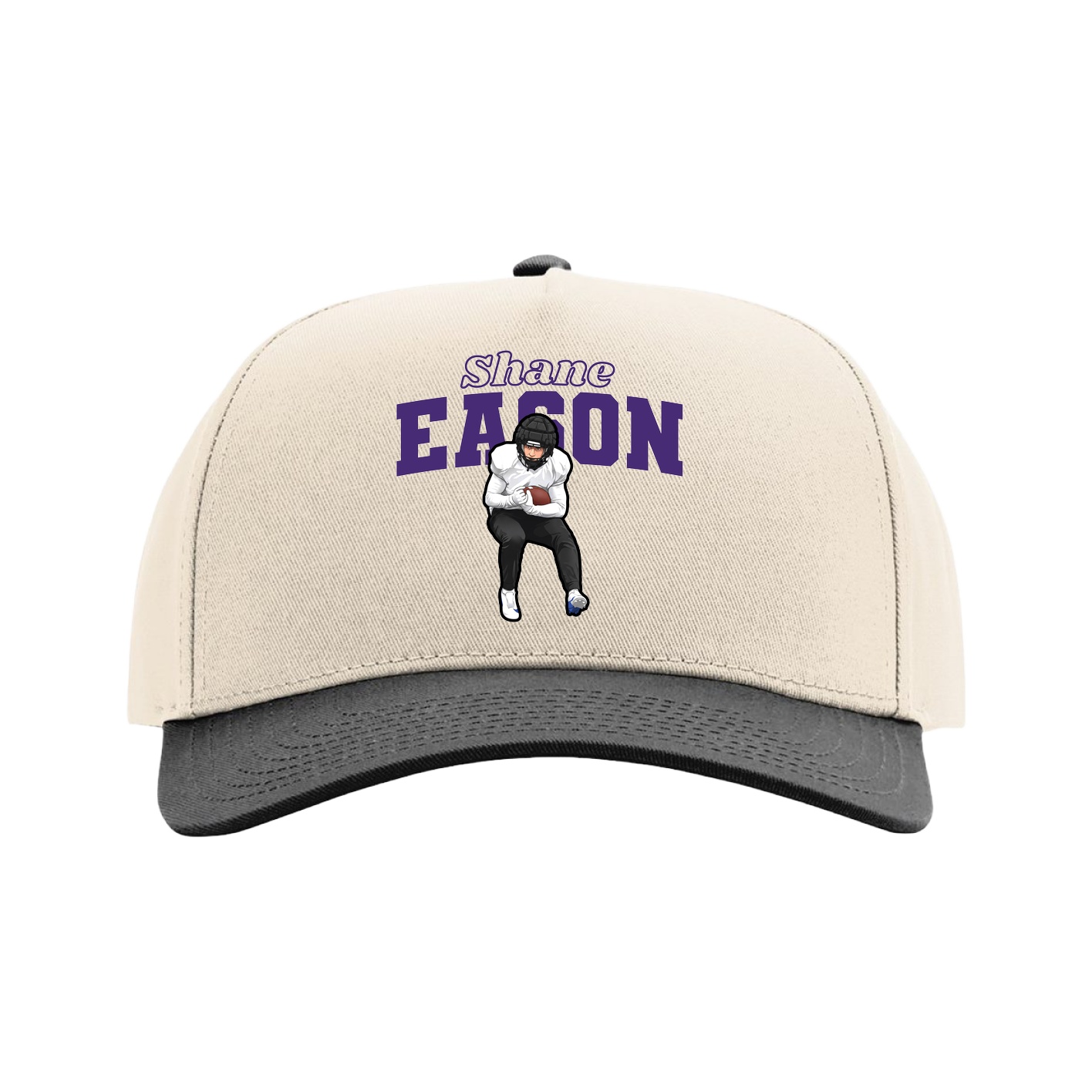 Full Fabric Five-Panel Champ Cap — Name Arch in Cream/Black