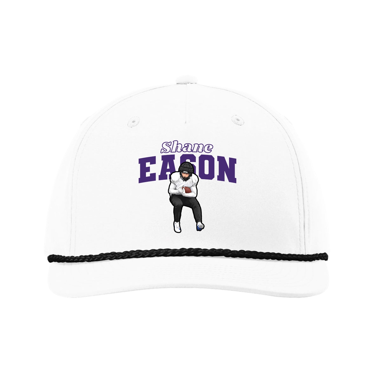 Five-Panel Classic Rope Cap — Name Arch in White