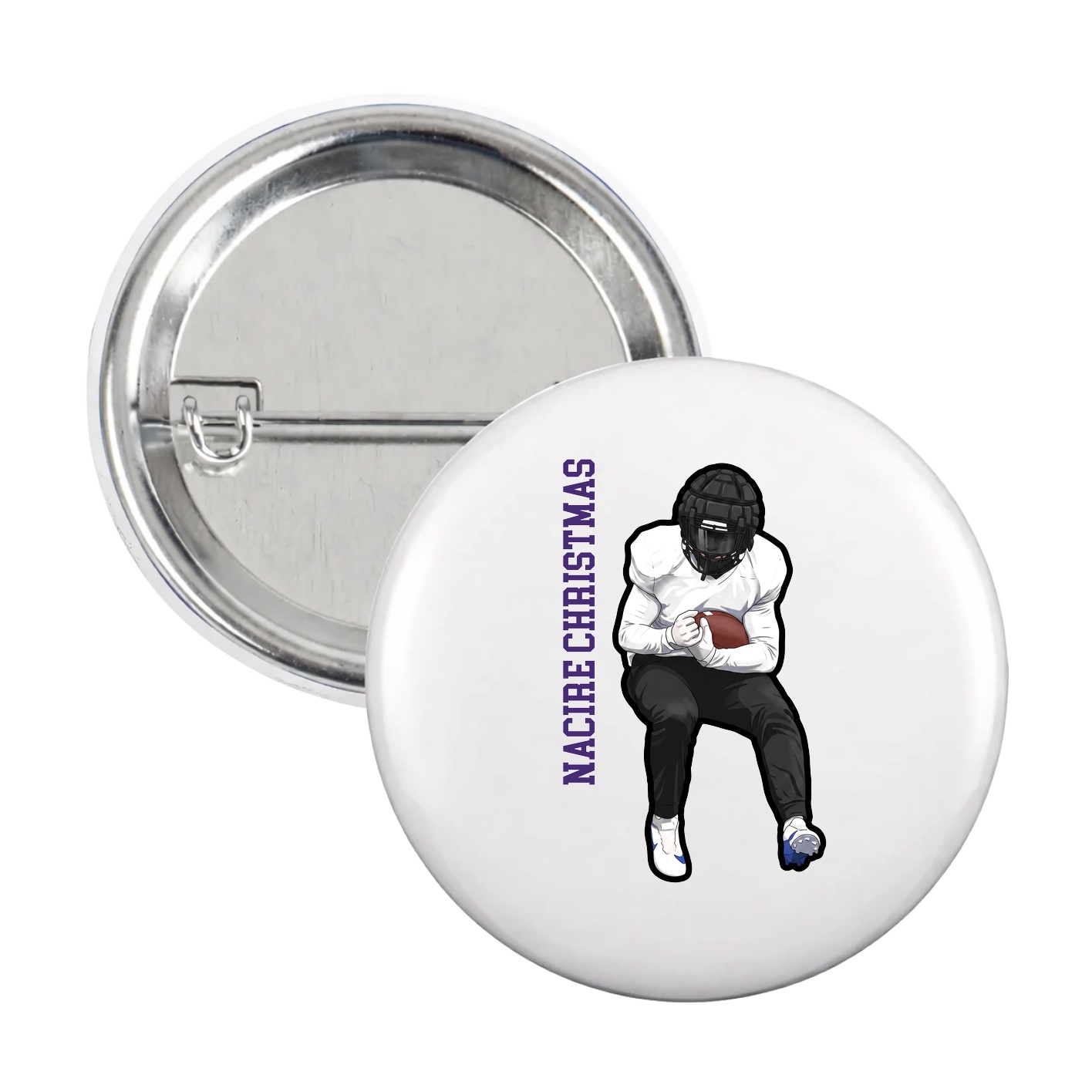 Game Day Button — Name Vertical in White