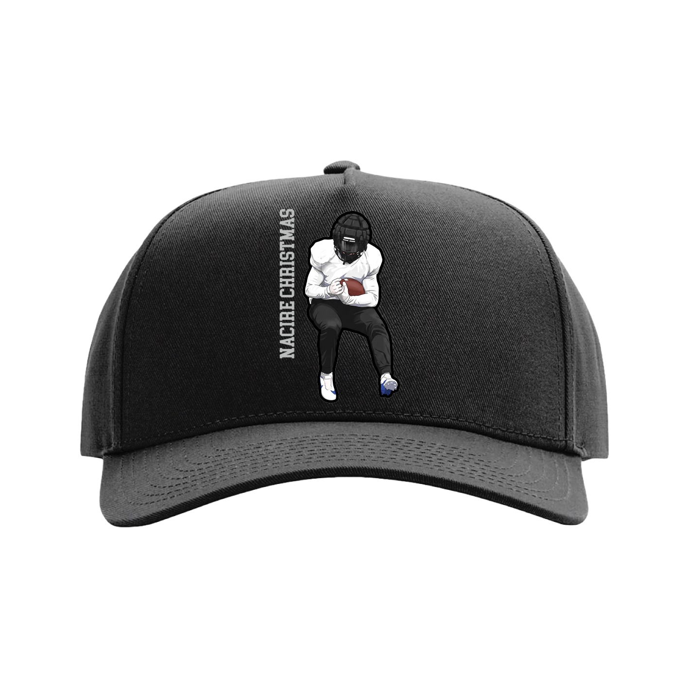 Full Fabric Five-Panel Champ Cap — Name Vertical in Black