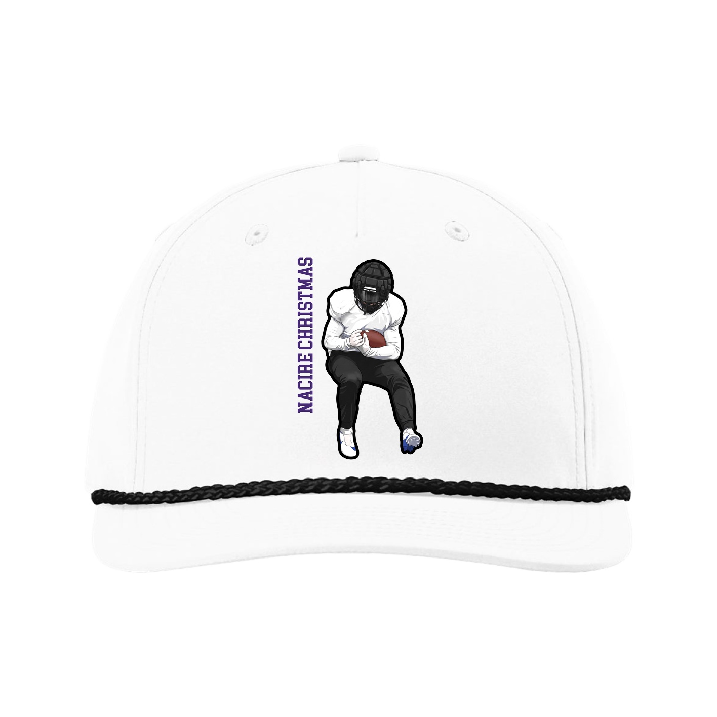Five-Panel Classic Rope Cap — Name Vertical in White