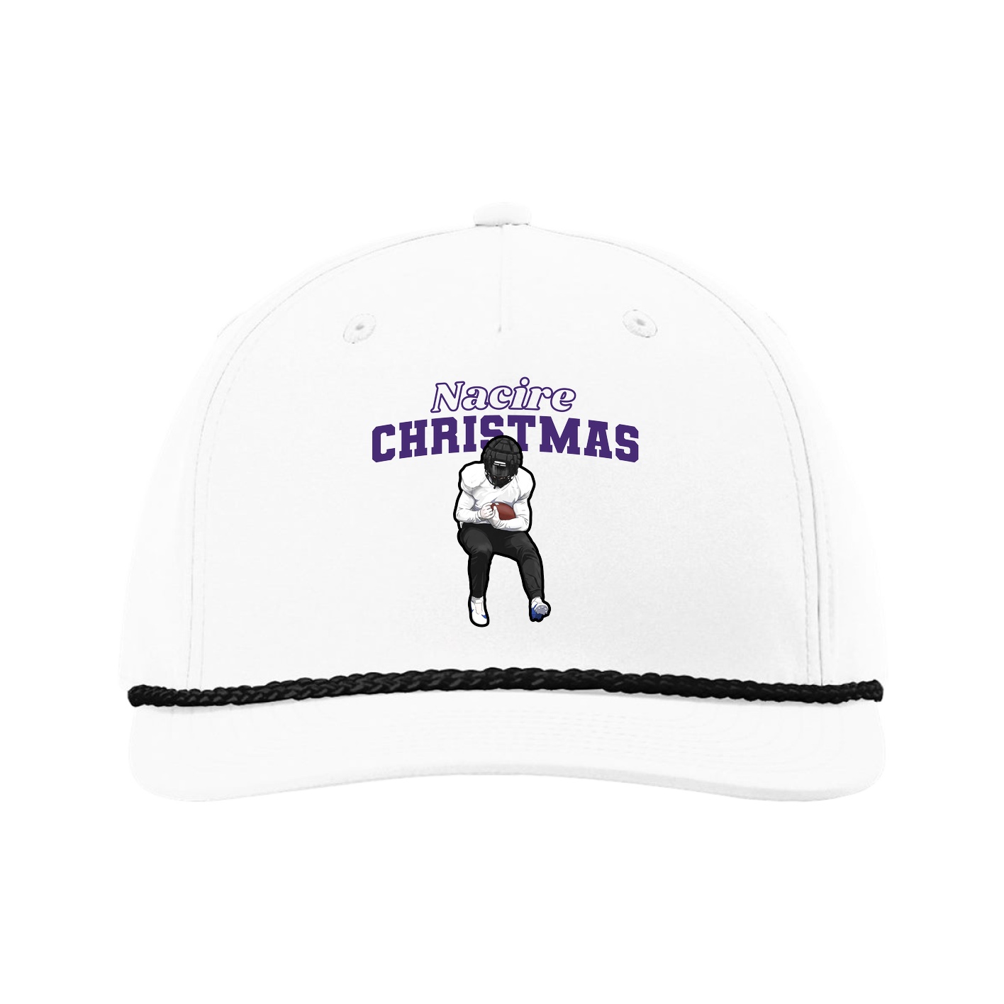 Five-Panel Classic Rope Cap — Name Arch in White