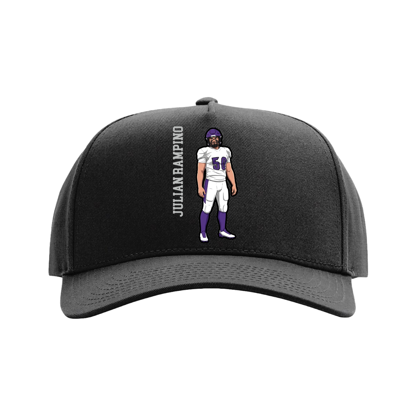 Full Fabric Five-Panel Champ Cap — Name Vertical in Black