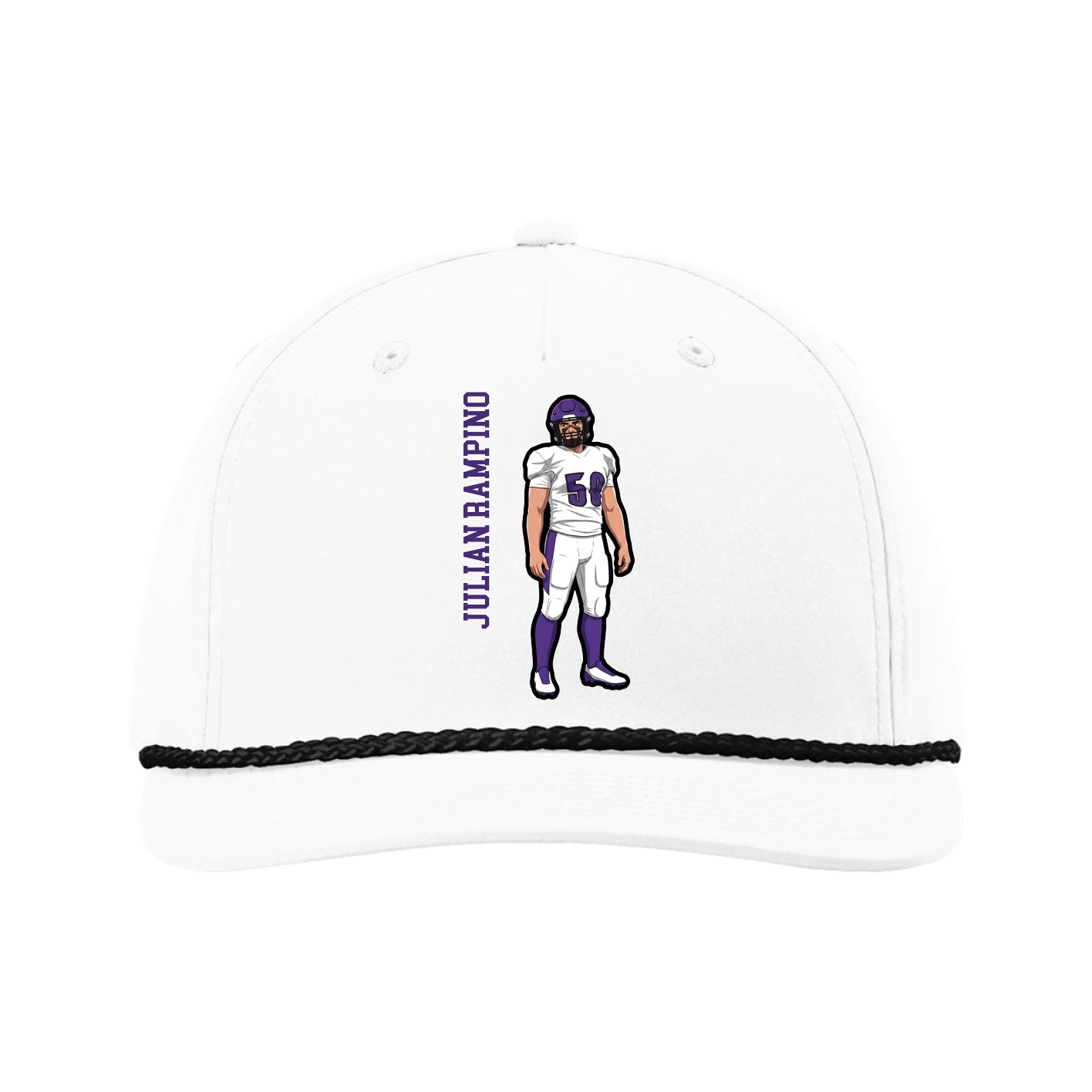 Five-Panel Classic Rope Cap — Name Vertical in White