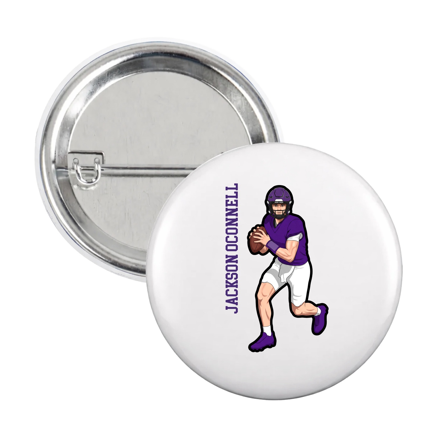 Game Day Button — Name Vertical in White