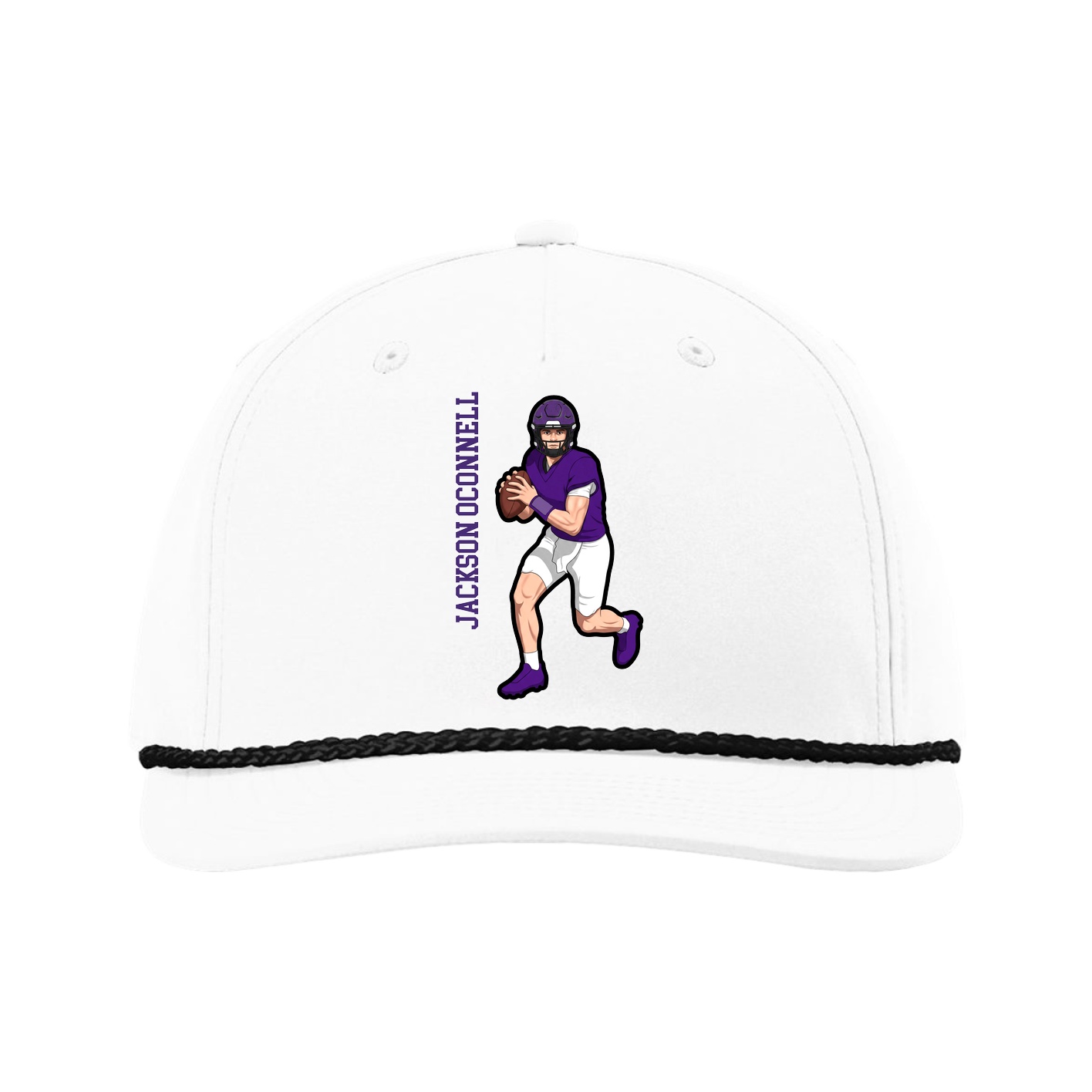 Five-Panel Classic Rope Cap — Name Vertical in White