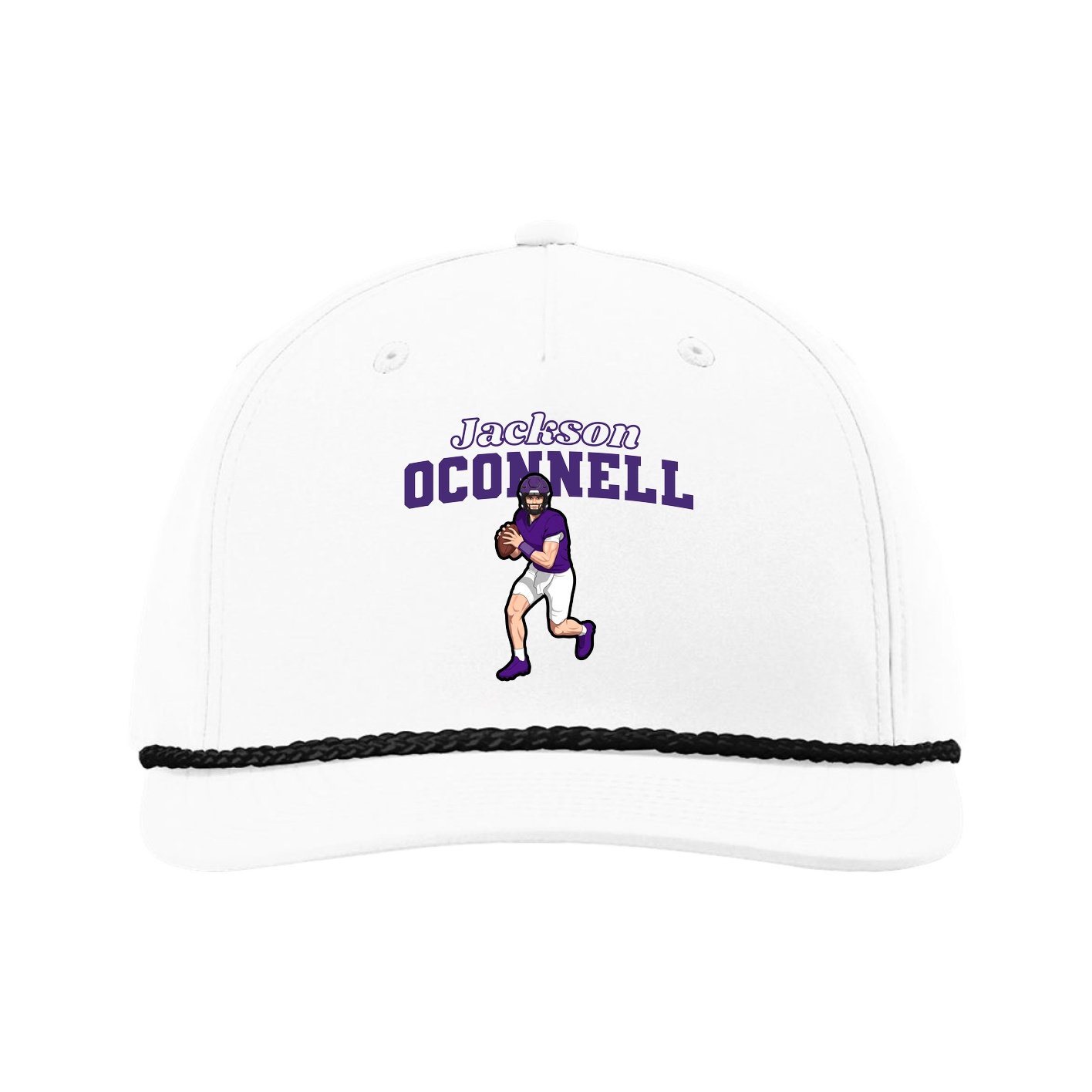 Five-Panel Classic Rope Cap — Name Arch in White