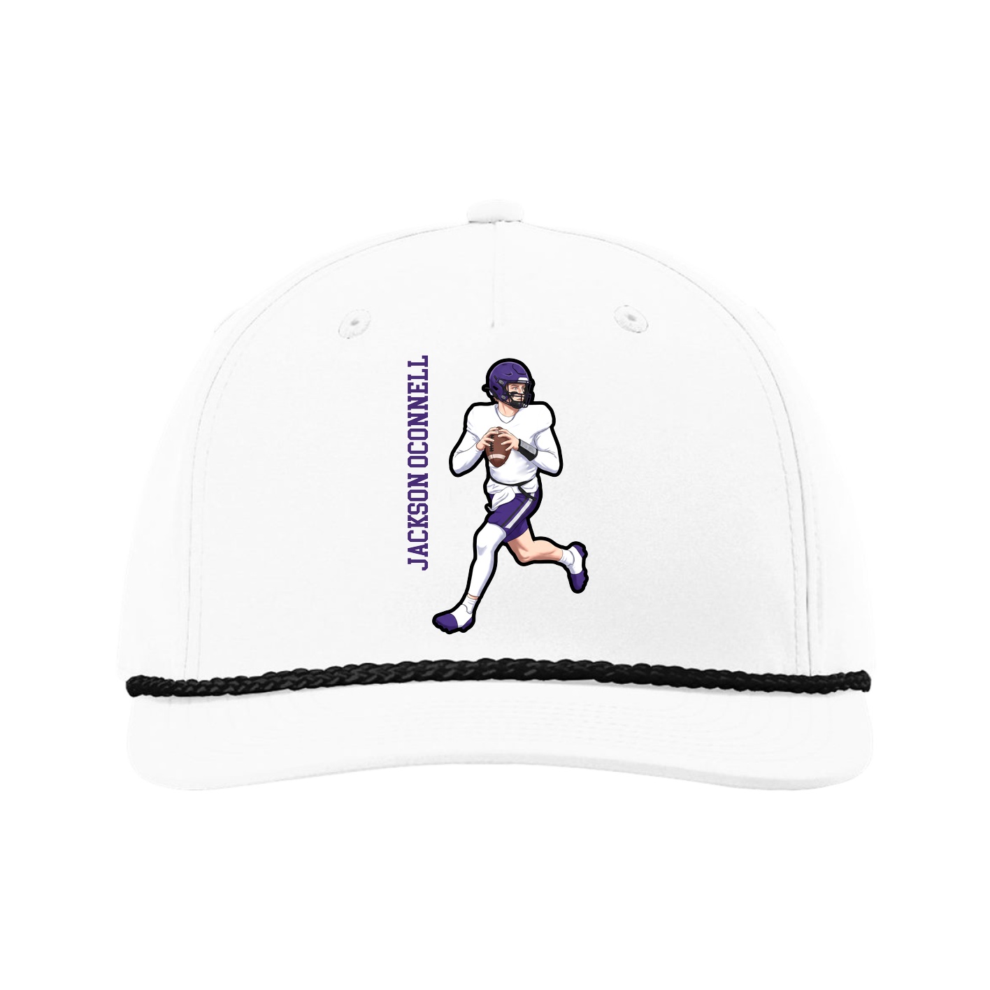 Five-Panel Classic Rope Cap — Name Vertical in White