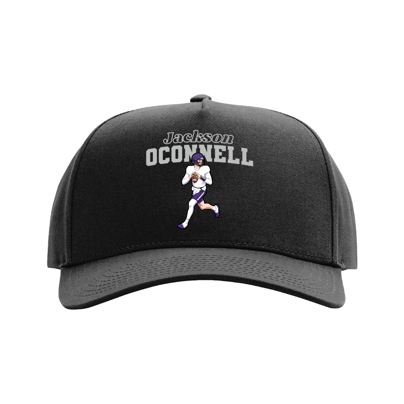 Full Fabric Five-Panel Champ Cap — Name Arch in Black
