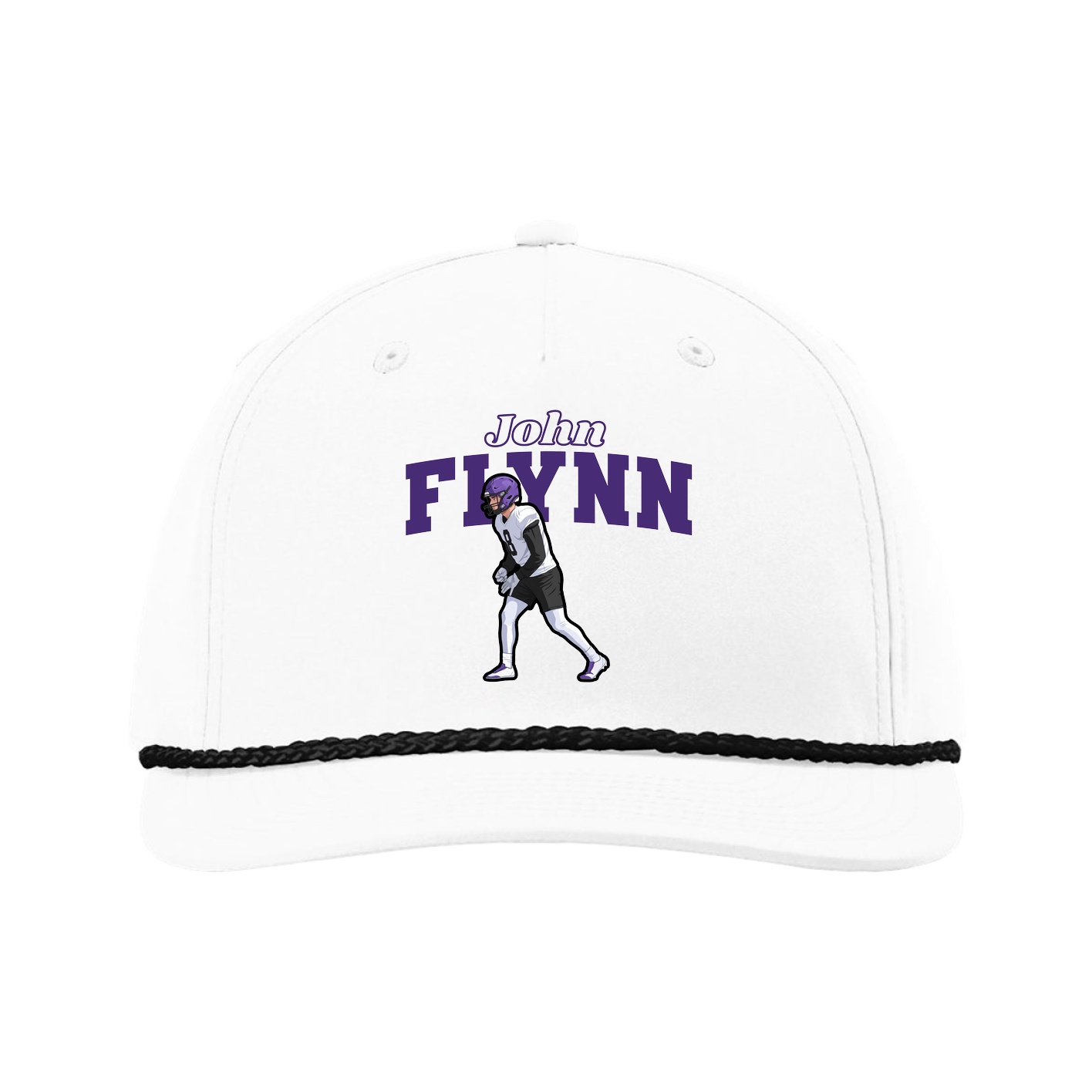 Five-Panel Classic Rope Cap — Name Arch in White