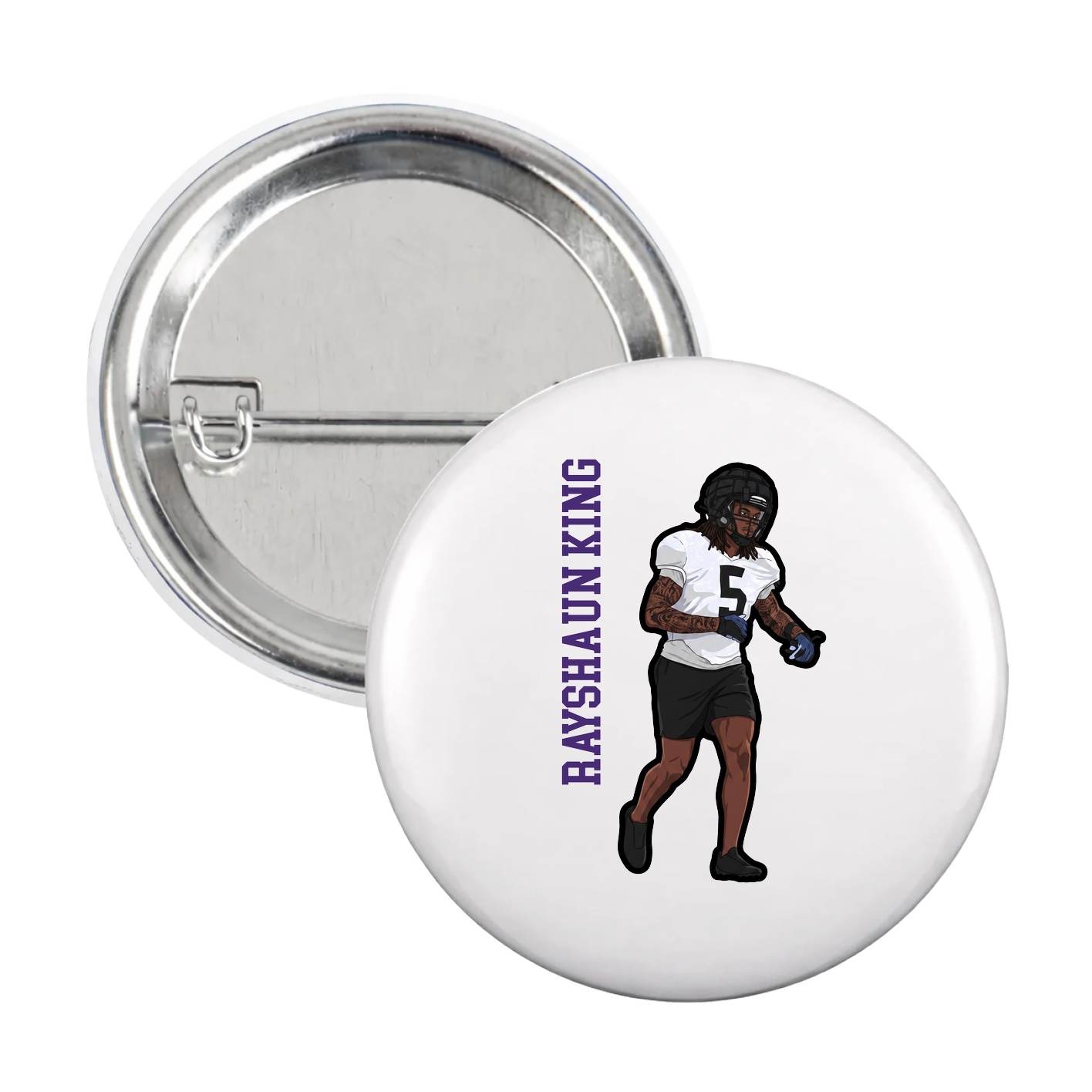 Game Day Button — Name Vertical in White