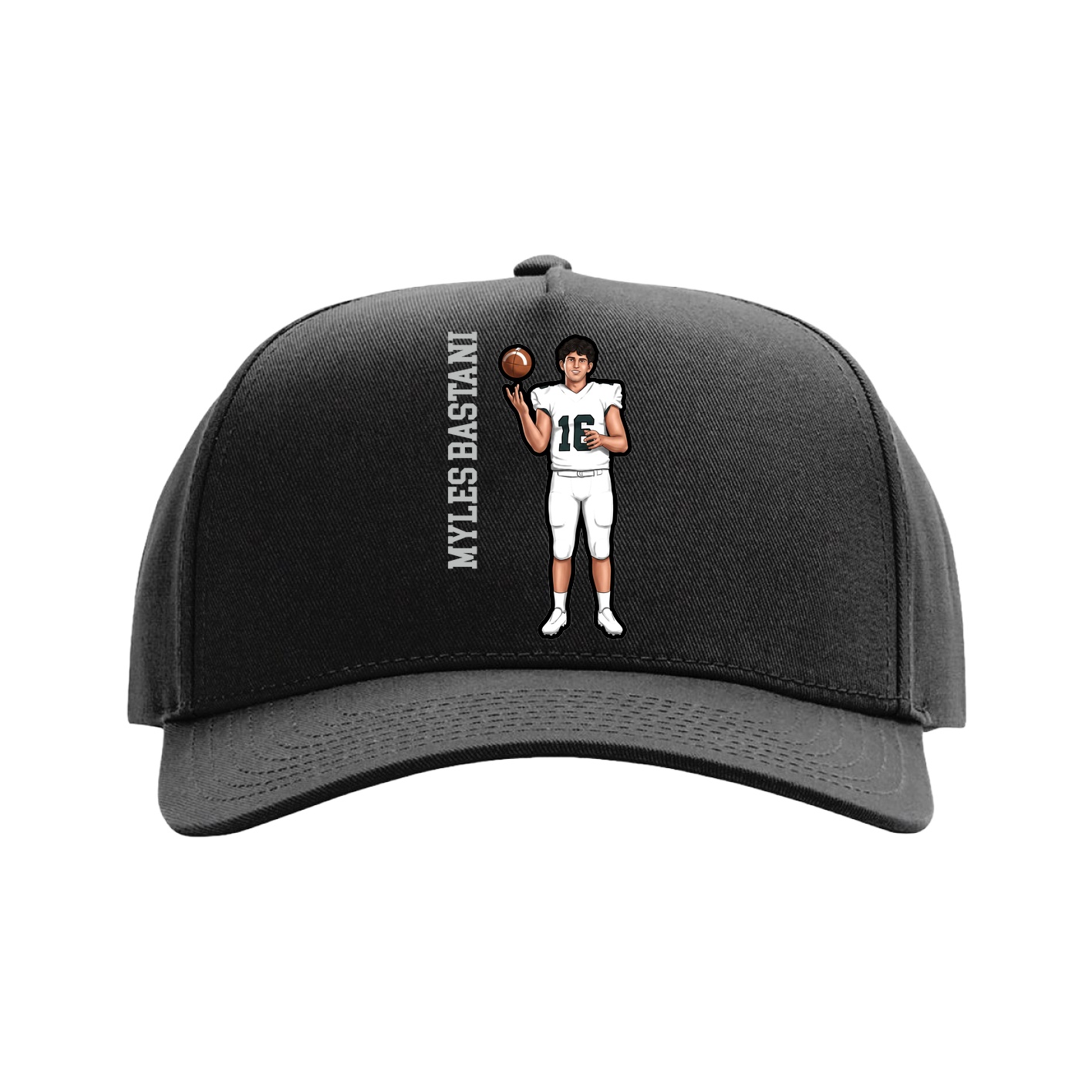Full Fabric Five-Panel Champ Cap — Name Vertical in Black