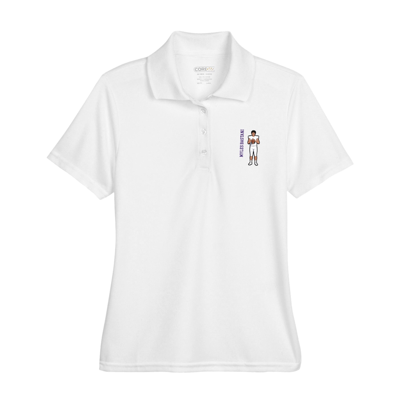 Womens Performance Polo — Name Vertical in White