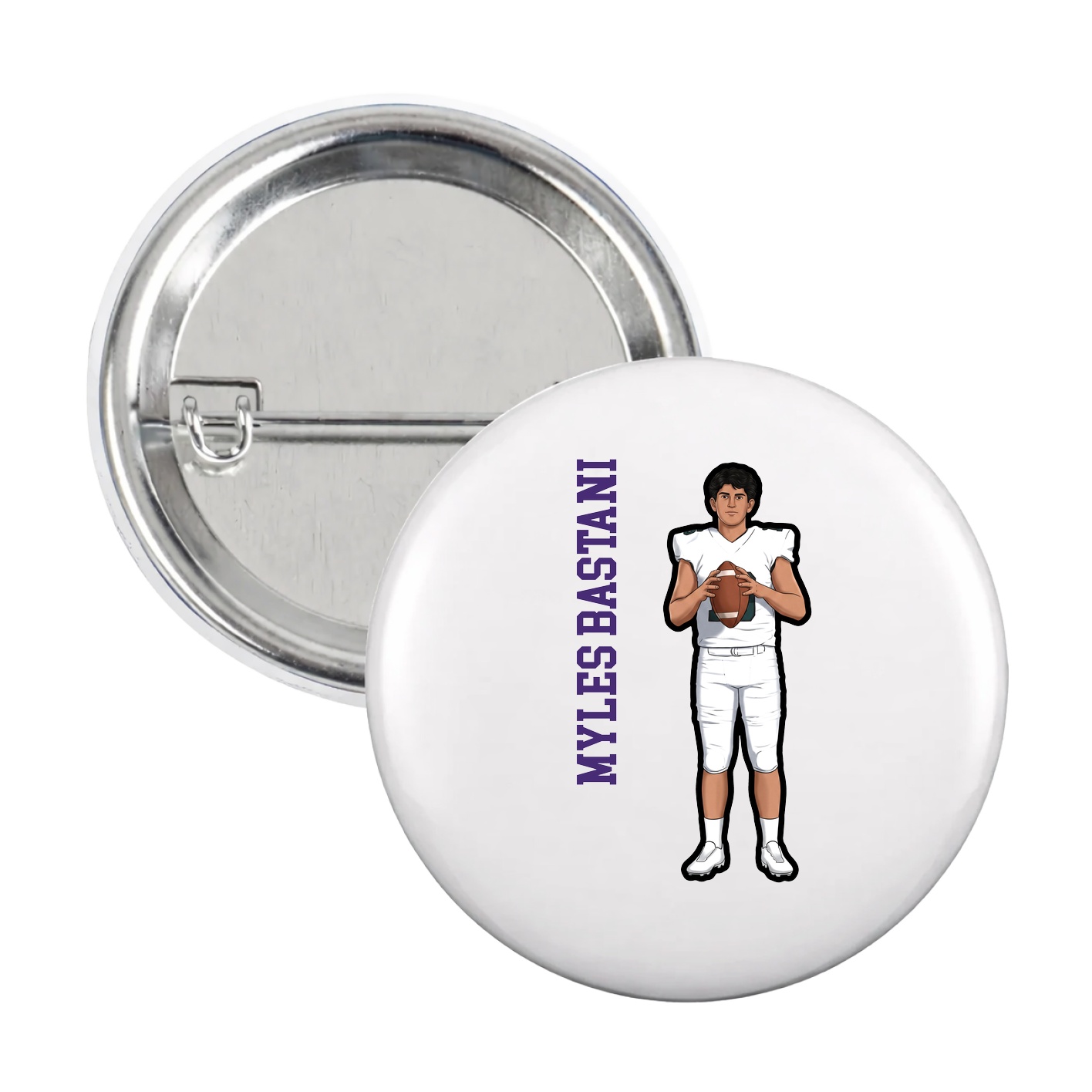 Game Day Button — Name Vertical in White