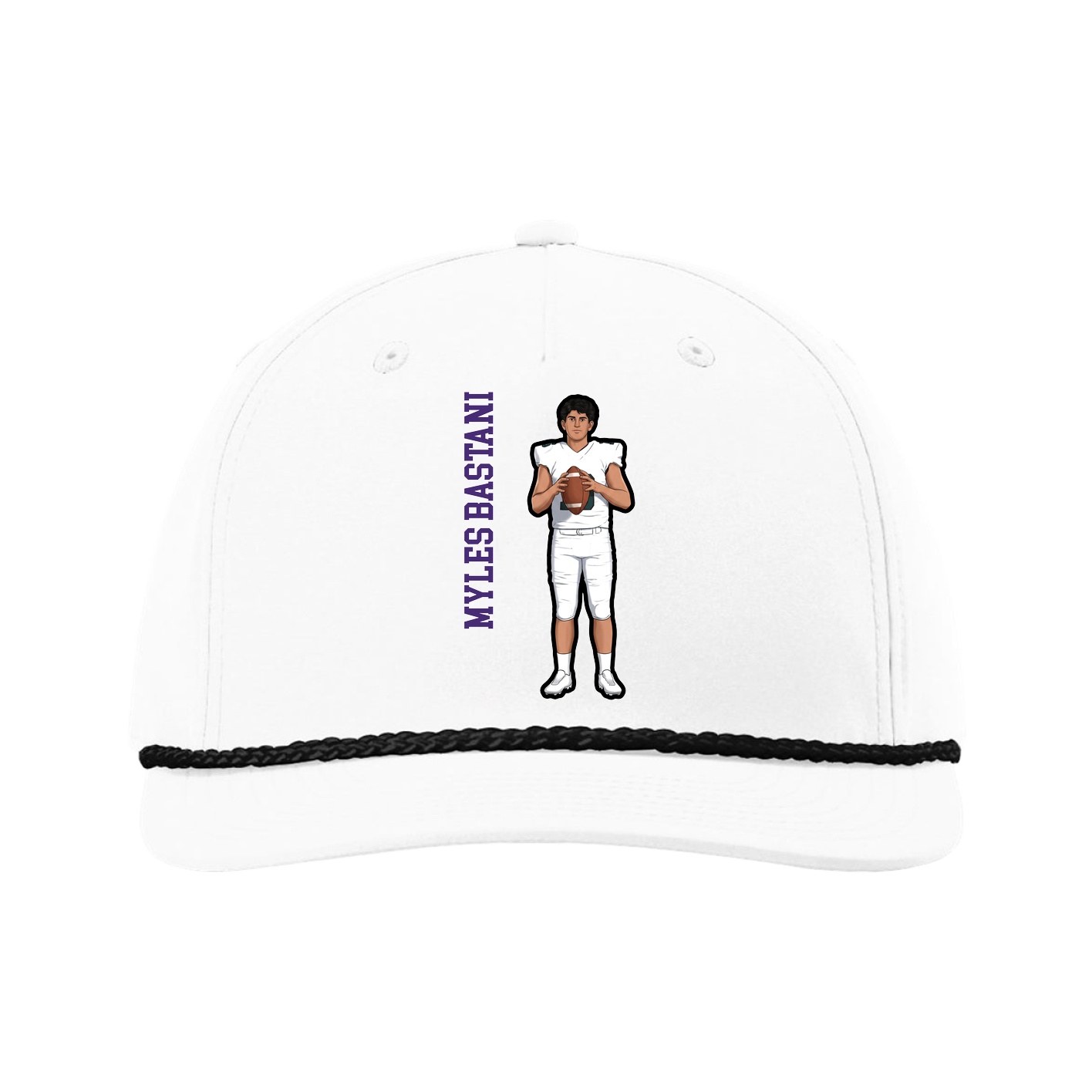Five-Panel Classic Rope Cap — Name Vertical in White