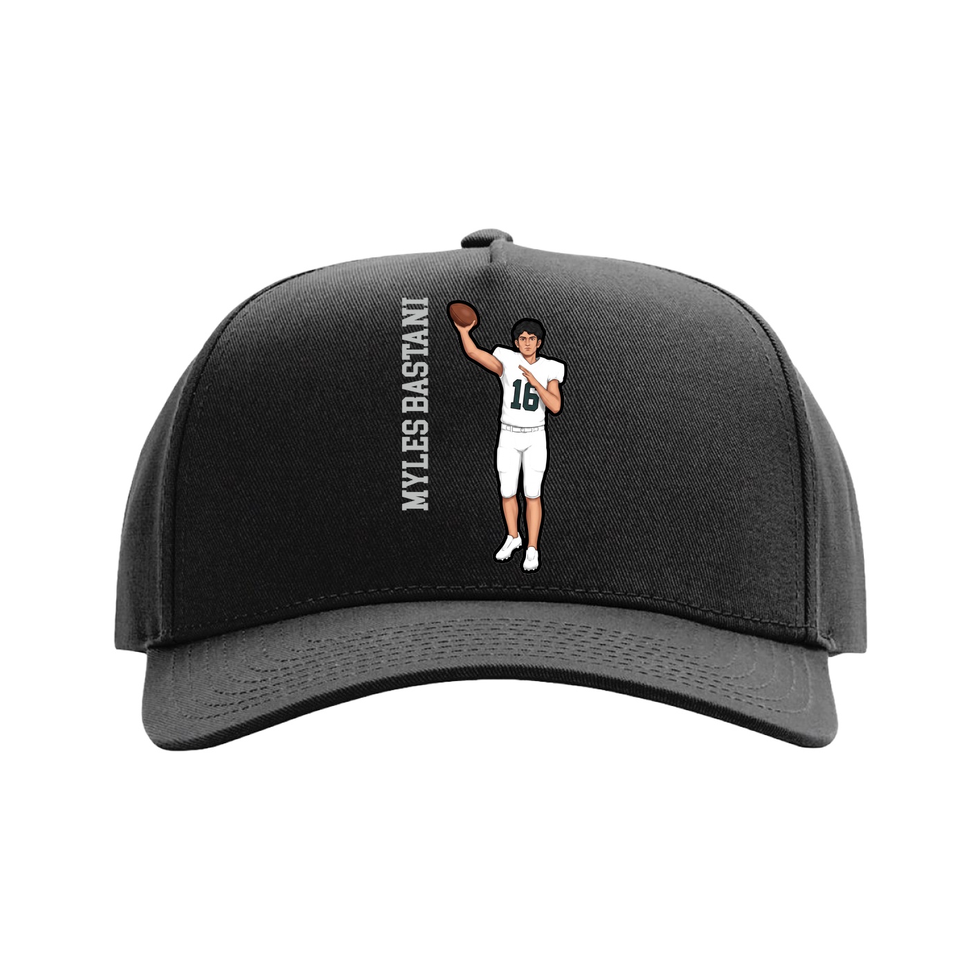 Full Fabric Five-Panel Champ Cap — Name Vertical in Black