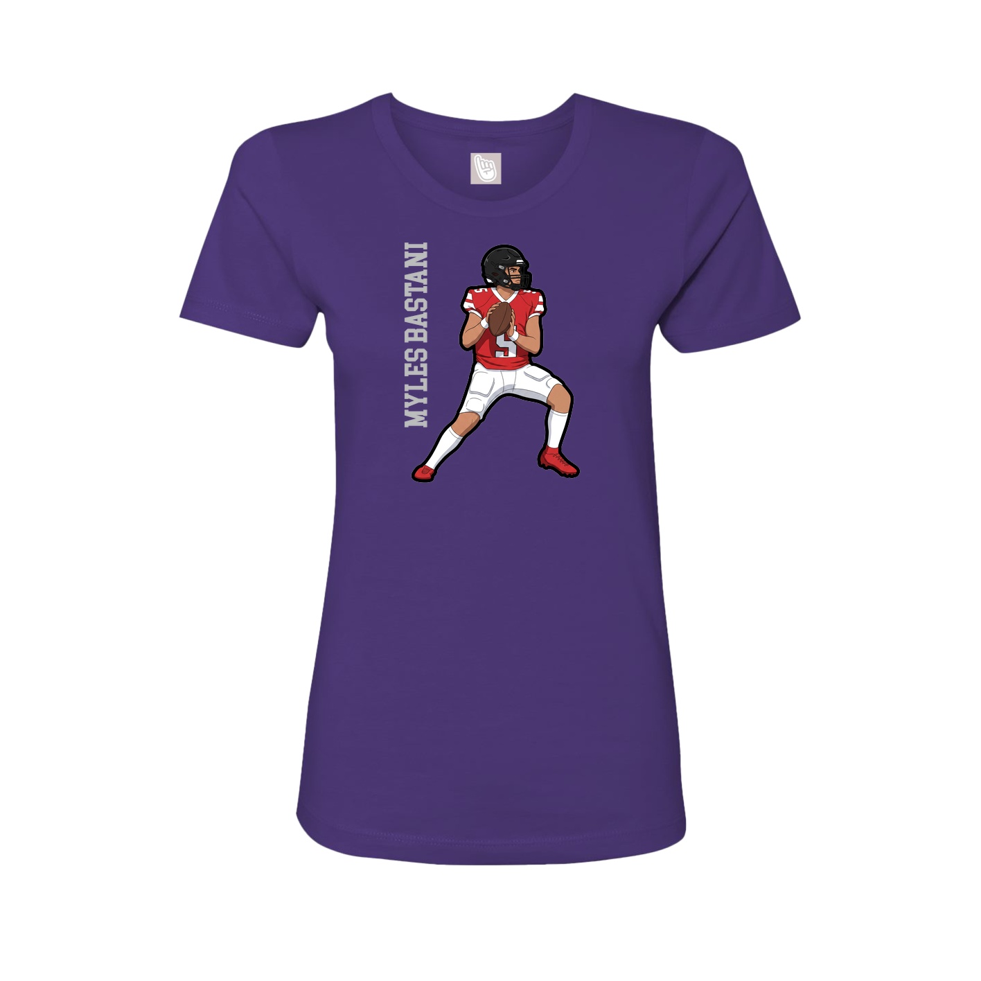 Fitted Women's Tee — Name Vertical in Purple