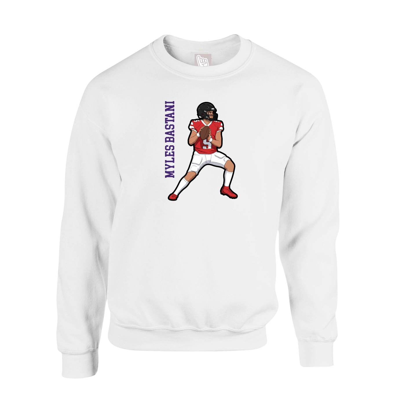 Fleece Crew — Name Vertical in White